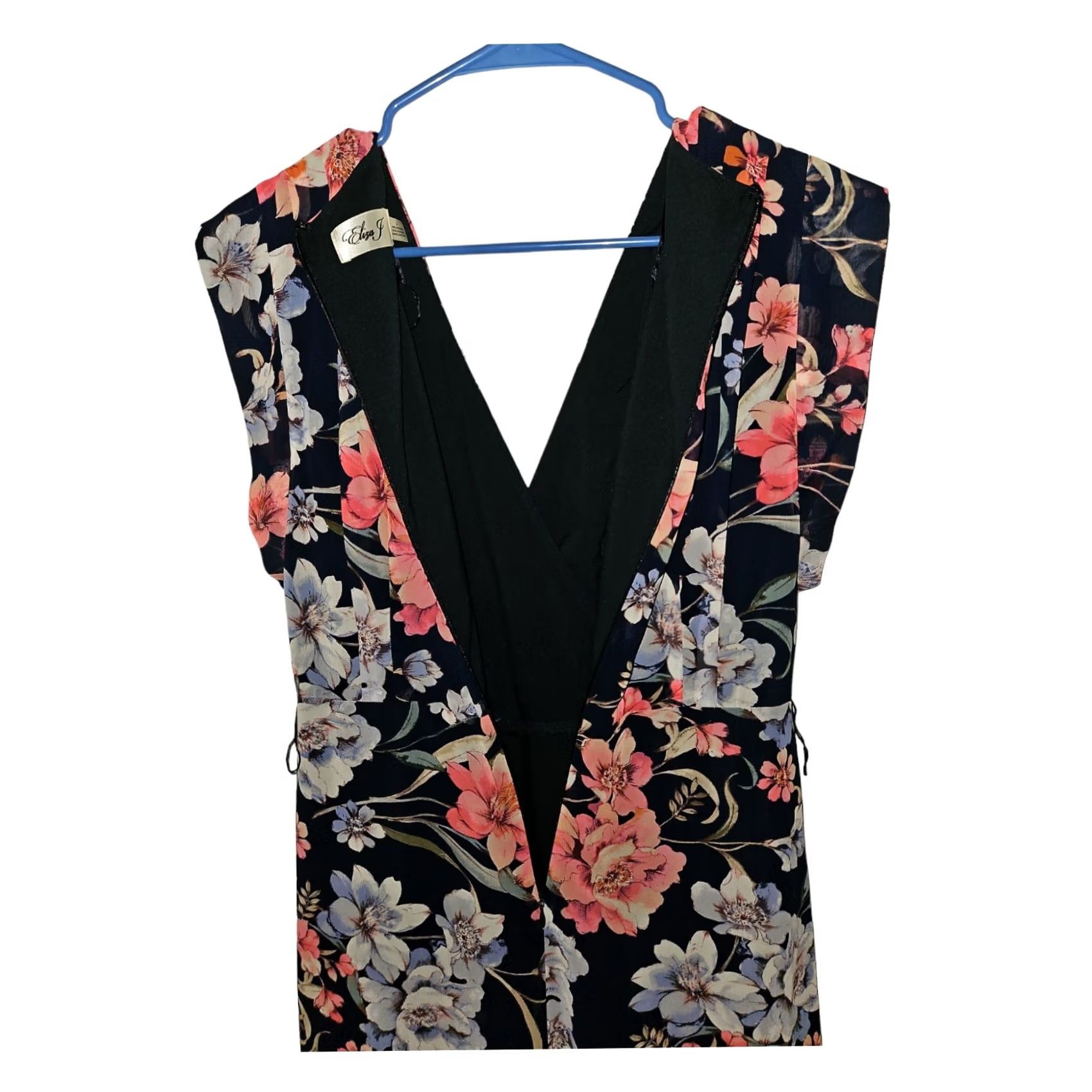 Vintage Eliza J Dress Women's 6 Maxi Hi-Low Floral V-Neck Zip Blue Size M / US 6-8 / IT 42-44 - 7 Thumbnail