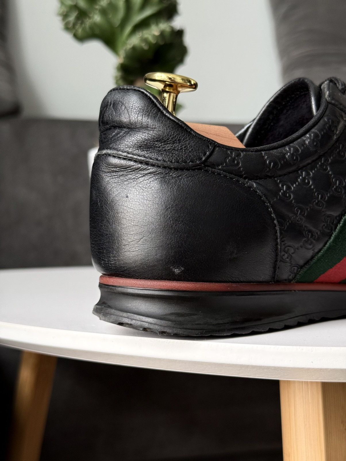 Gucci Gucci Black GG Guccissima Leather Sneakers Stripe Low Top Size US 10 / IT 40 - 13 Thumbnail