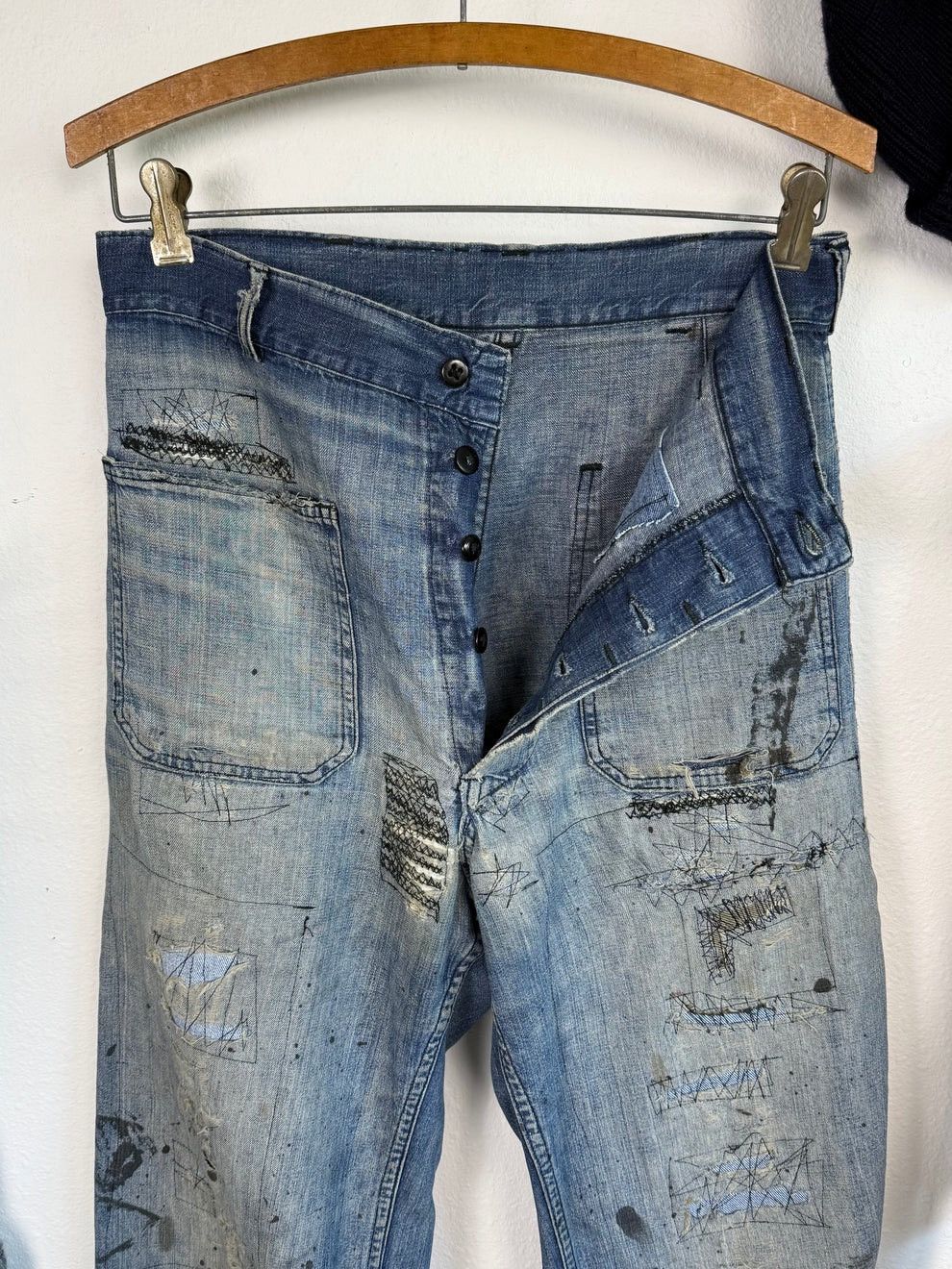 Vintage 1940s WW2 Distressed & Repaired USN Dungarees Size US 30 / EU 46 - 7 Thumbnail