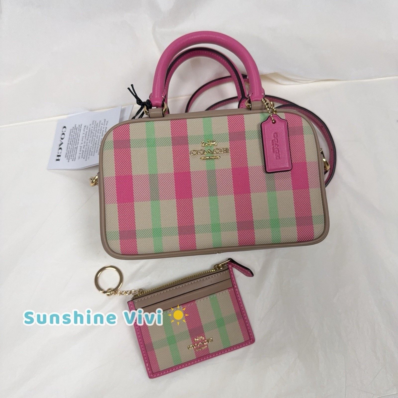 Coach NWT Bundle COACH Satchel Plaid Pink CBI90 & CBL88 ID Case Size ONE SIZE - 17 Thumbnail