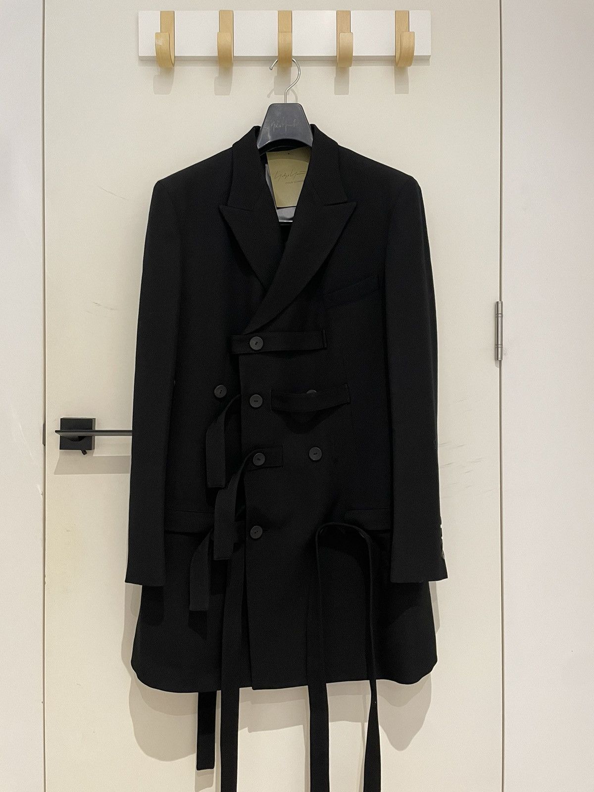image of Yohji Yamamoto 23Aw Multi-Belted Peaked Jacket in Black, Men's (Size Large)