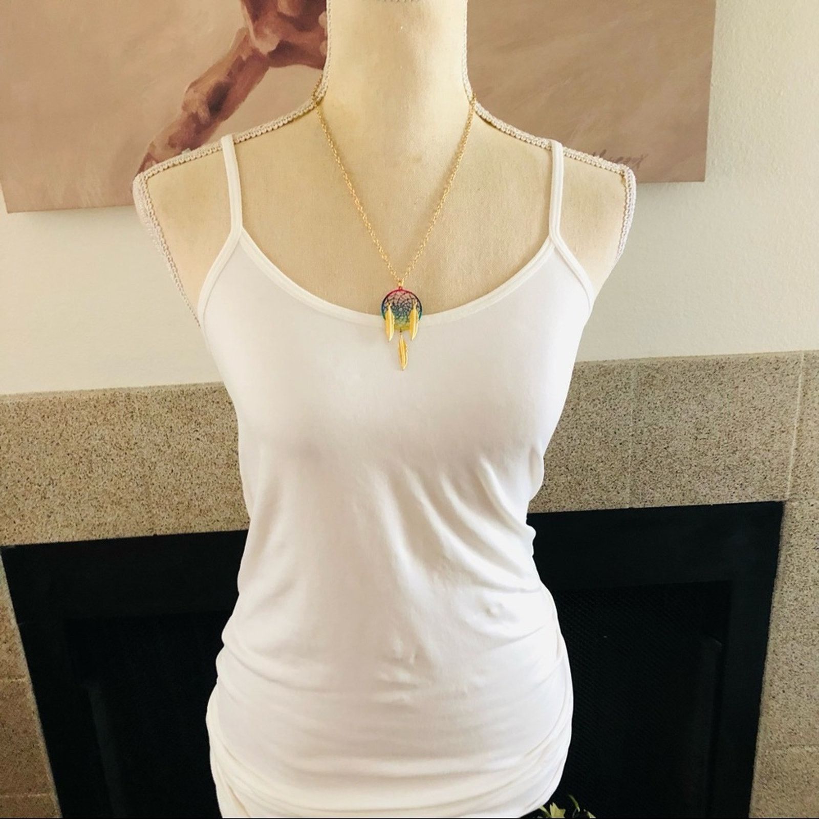 Jewelry Rainbow metal dream catcher gold feather pendant necklace Size ONE SIZE - 4 Thumbnail