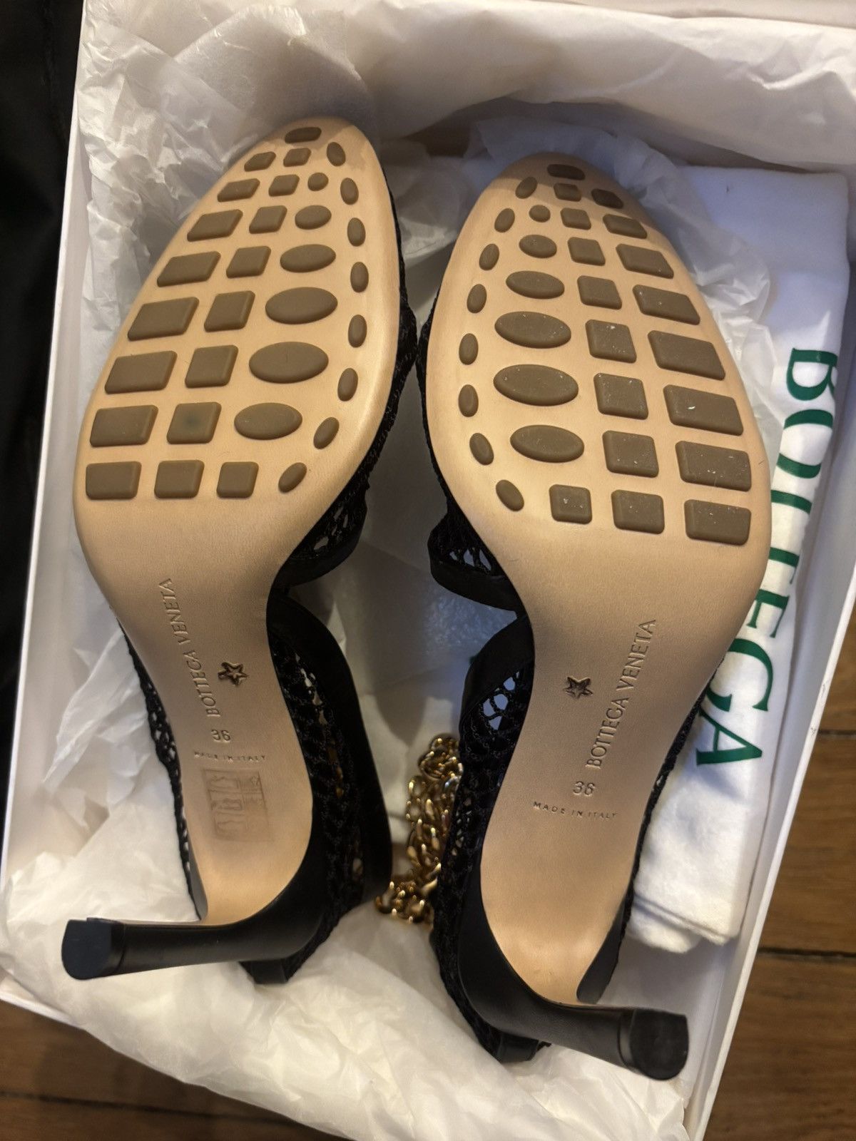 Bottega Veneta Mesh Chain Sandals Black with Gold Ankle Chain 36 (New) Size US 6 / IT 36 - 2 Thumbnail