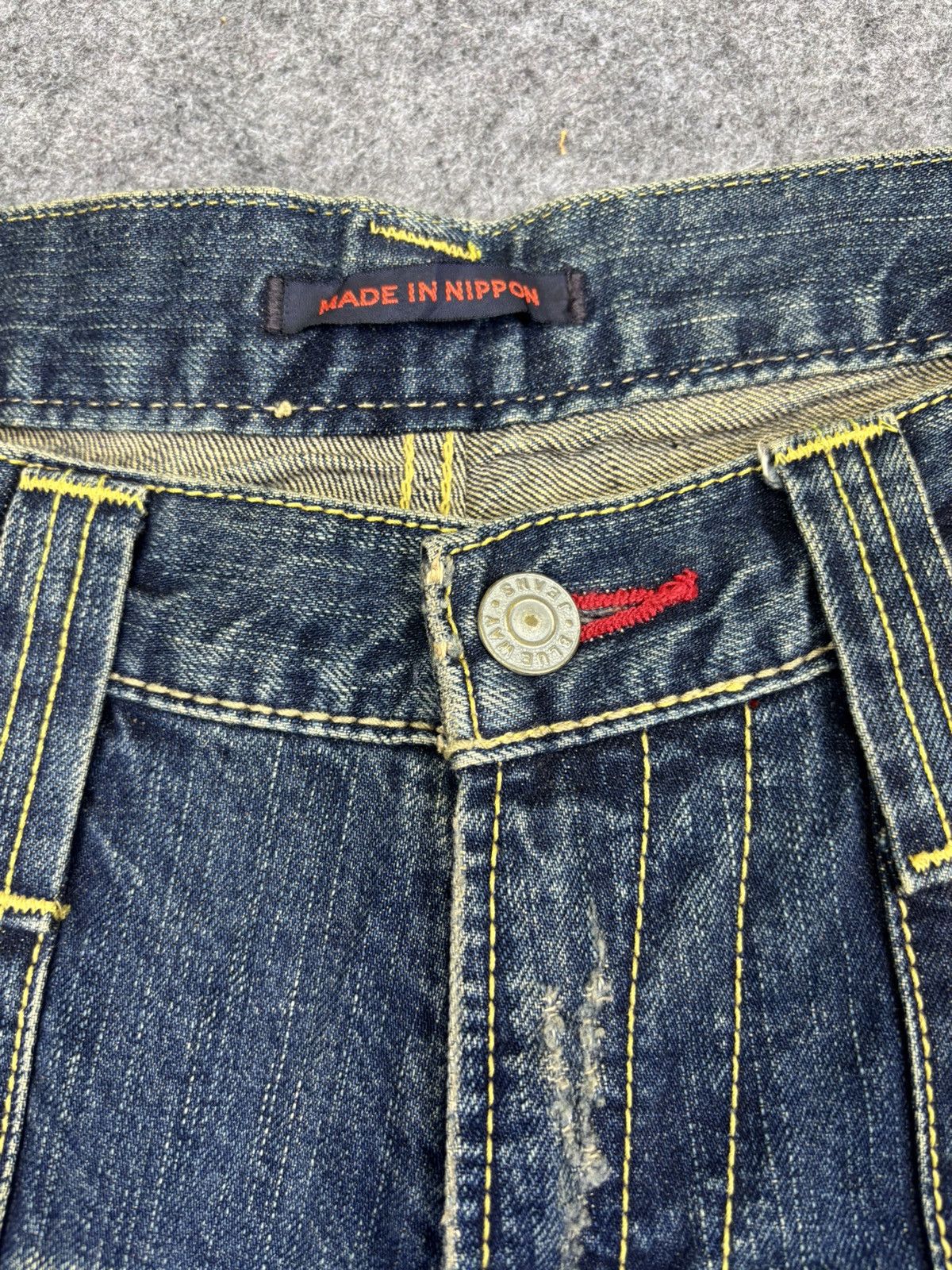 Japanese Brand 💥Super Flare💥Vintage Blue Way Flare Distressed Denim F803 Size US 34 / EU 50 - 5 Thumbnail