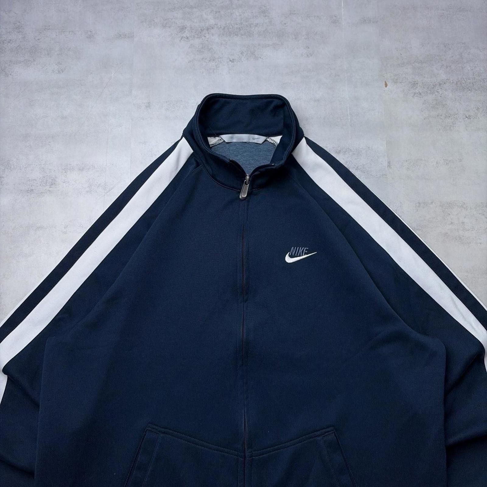 Nike Y2K Navy Nike Swoosh Grunge Striped Skater Track Jacket Size US XL / EU 56 / 4 - 3 Thumbnail