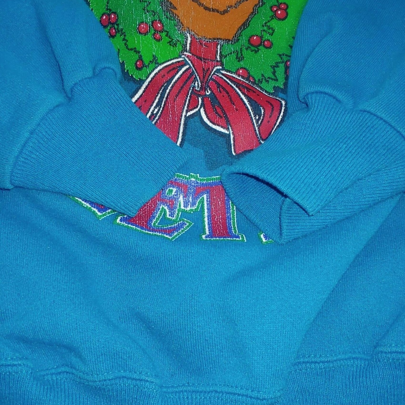 Vintage VINTAGE Seasons Greetings Sweatshirt Large XL Turquoise Crewneck Holly Bear Wreath Graphic Unisex Adults Christmas Holiday Retro Size US XL / EU 56 / 4 - 5 Thumbnail