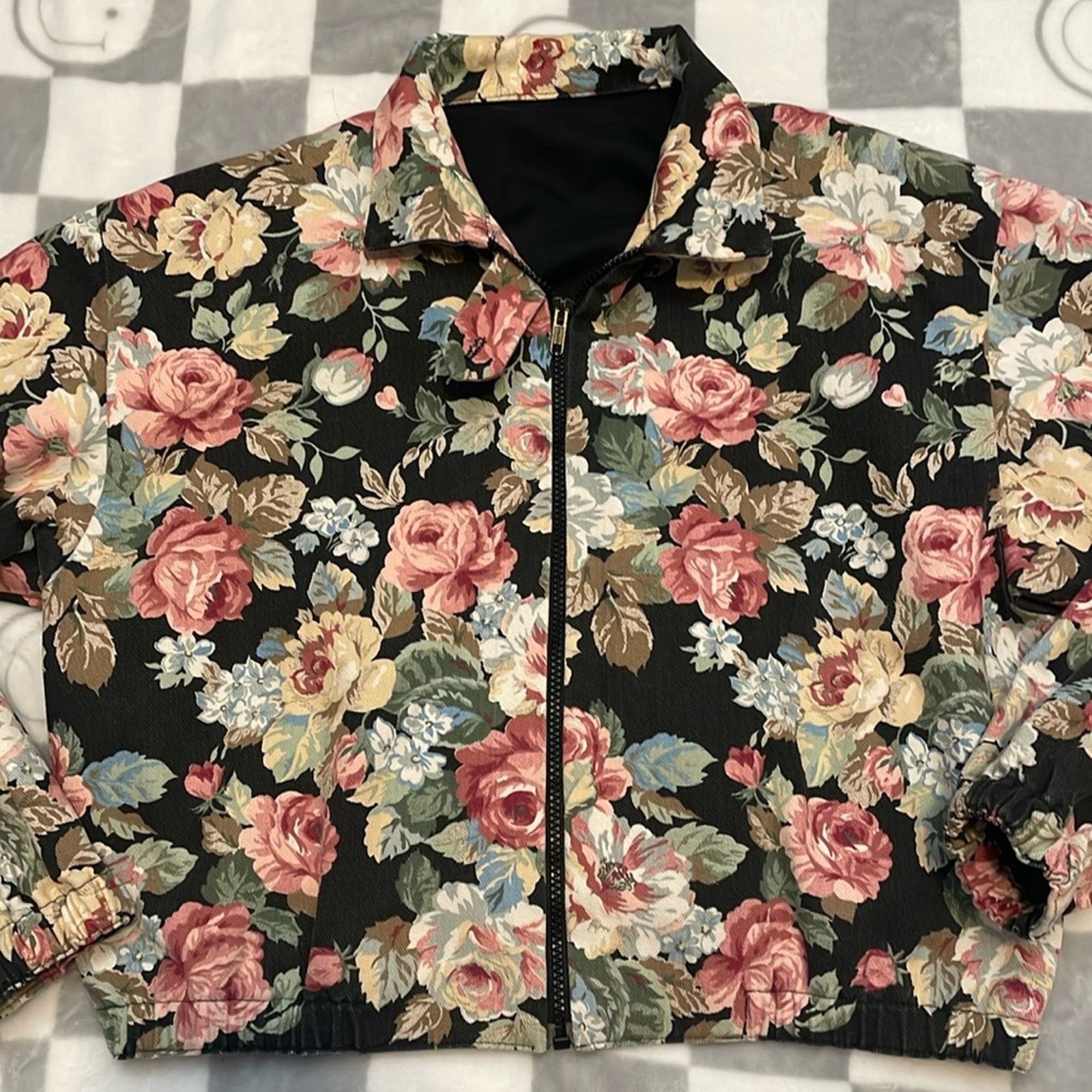 Custommade VTG TAPESTRY floral, denim collared, zip up bomber jacket m Size M / US 6-8 / IT 42-44 - 1 Thumbnail