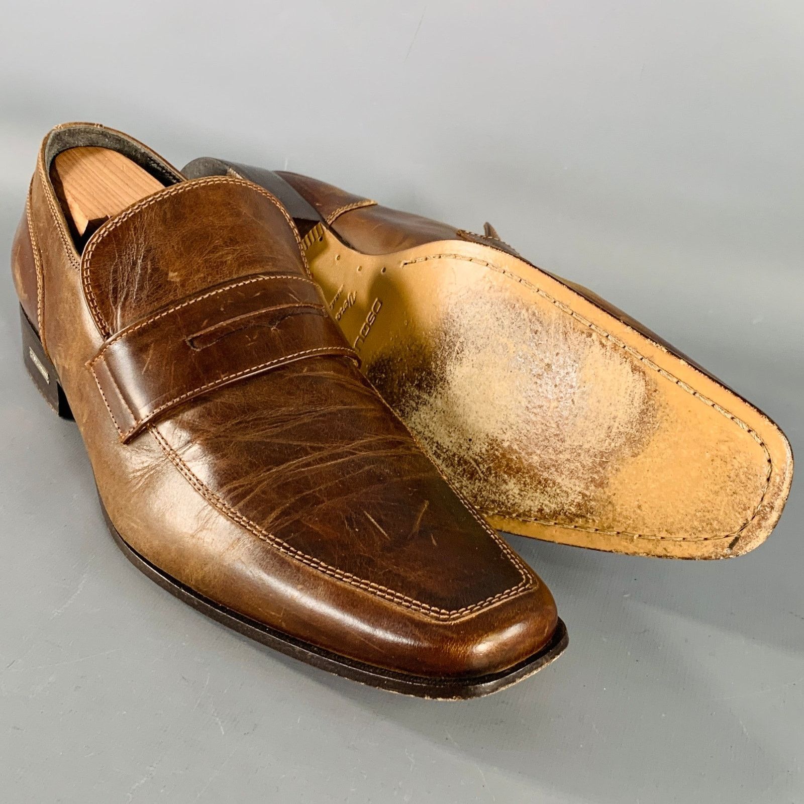 Dsquared2 DSQUARED2 Size 12 Brown Leather Square Toe Penny Loafers Size US 12 / EU 45 - 5 Thumbnail
