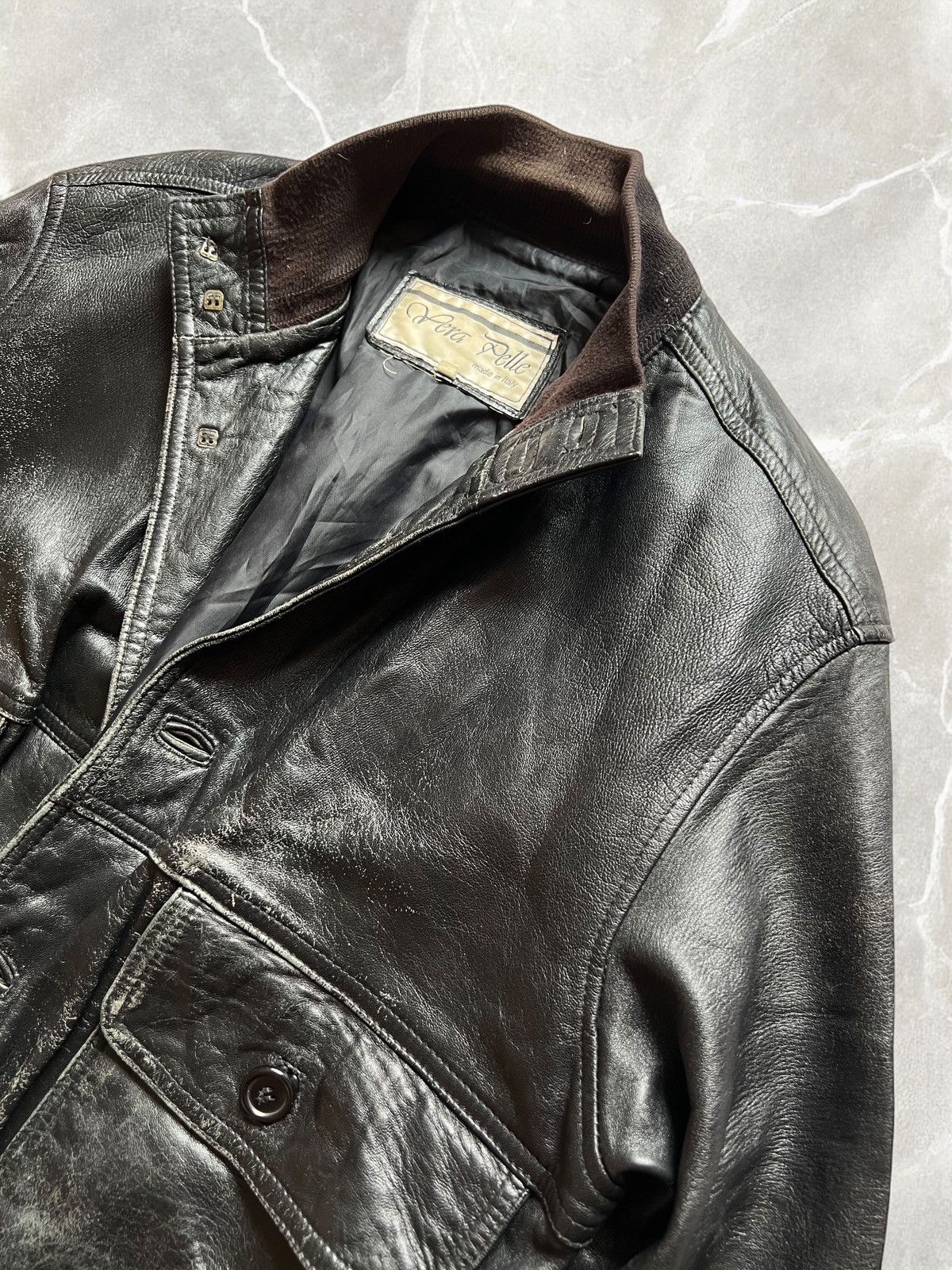 Vera Pelle × Vintage VINTAGE LEATHER JACKET BUTTON UP BOMBER 90s VERA PELLE y2k Size US M / EU 48-50 / 2 - 4 Thumbnail