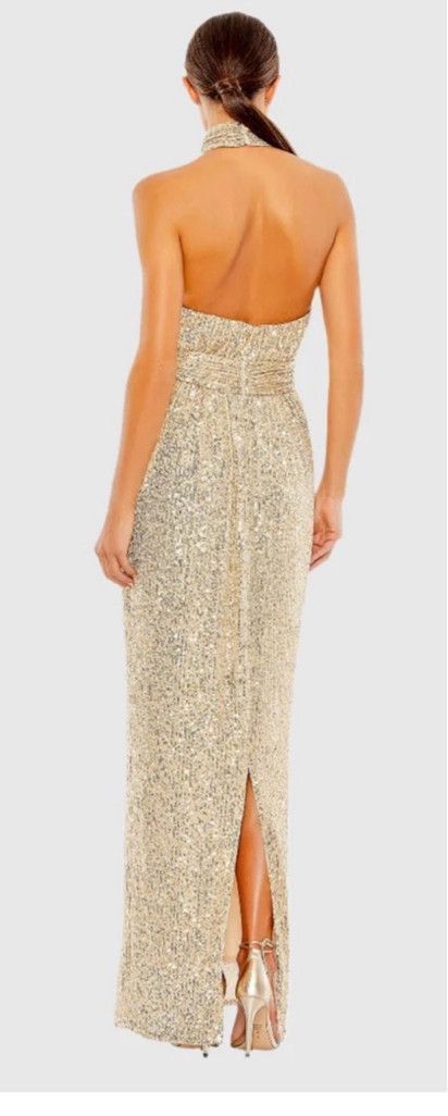 Mac Duggal Women's Mac Duggal Gold Sequin Halter Gown Size 8 Size M / US 6-8 / IT 42-44 - 3 Thumbnail