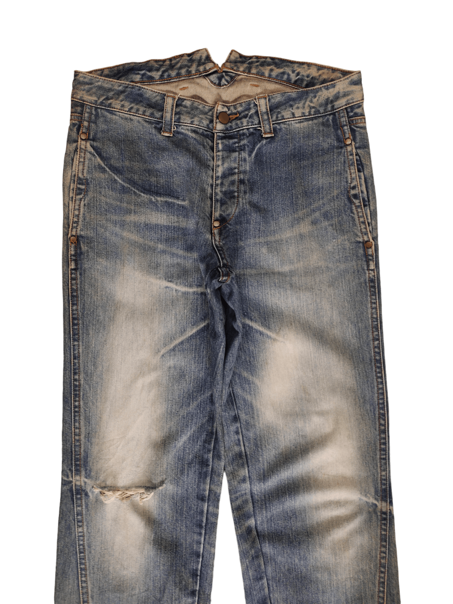Kapital Japan Buckle Back Distress Faded Denim Undercover Style Y2k Size US 31 - 10 Thumbnail