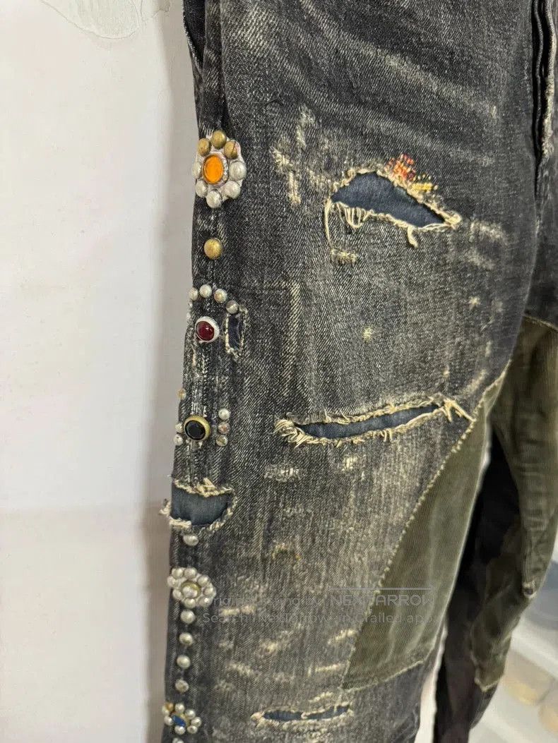 Kapital Kapital Black Gemstone Distressed Denim Pants. Size US 34 / EU 50 - 5 Thumbnail