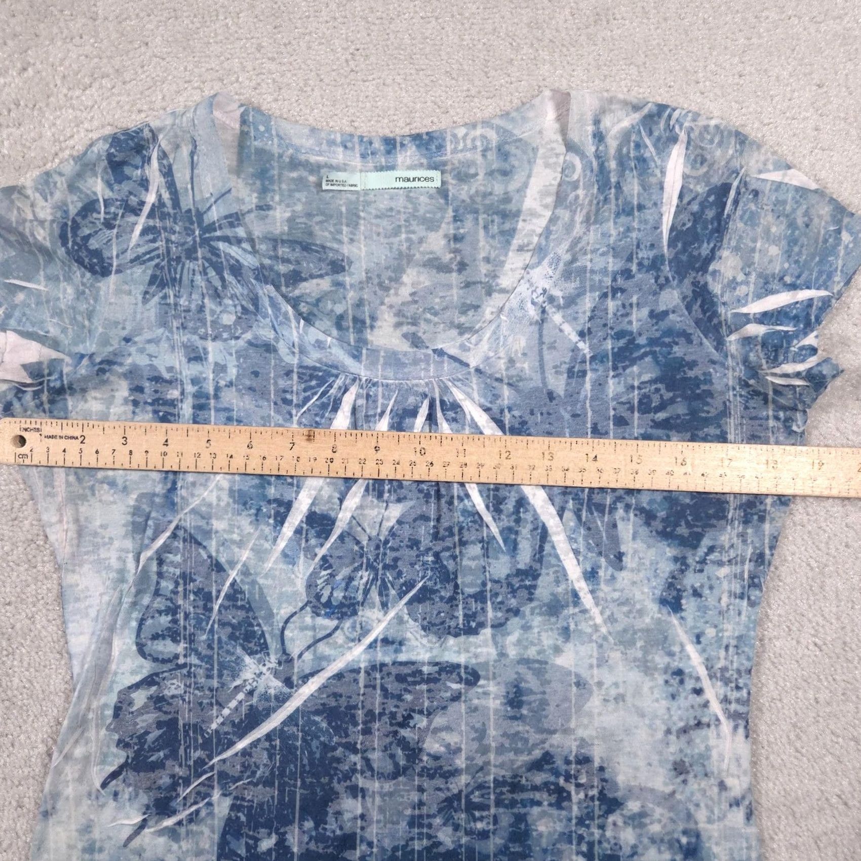 Vintage Maurices Shirt Womens L Blue Butterfly Floral Scoop Neck Short Sleeve Tee Top Size L / US 10 / IT 46 - 7 Thumbnail