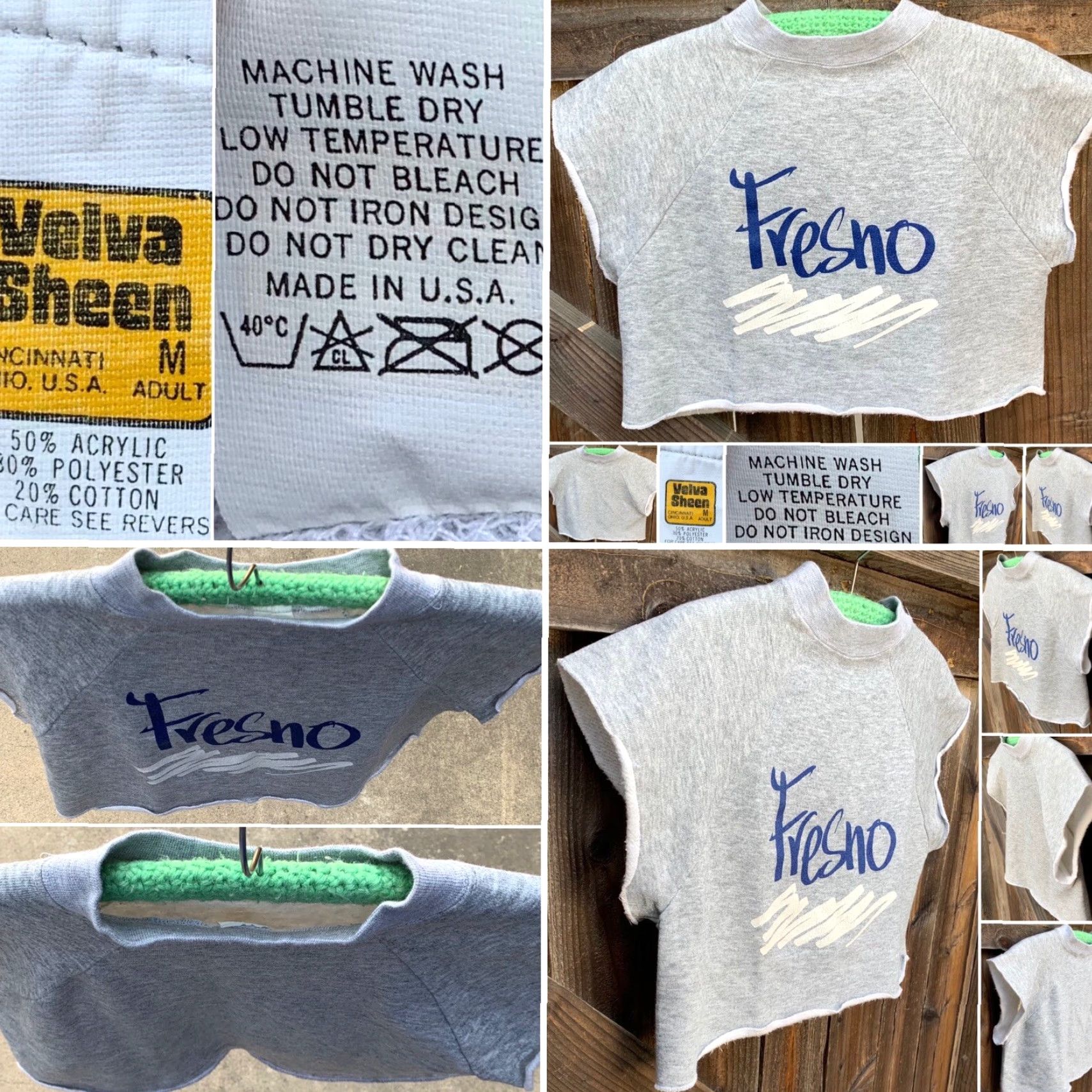 Velva Sheen VINTAGE Velva Sheen Fresno cropped graphic muscle sweatshirt raglan M Adult unisex Gray Graphic Print 80s 70s Fresno Size US M / EU 48-50 / 2 - 5 Thumbnail