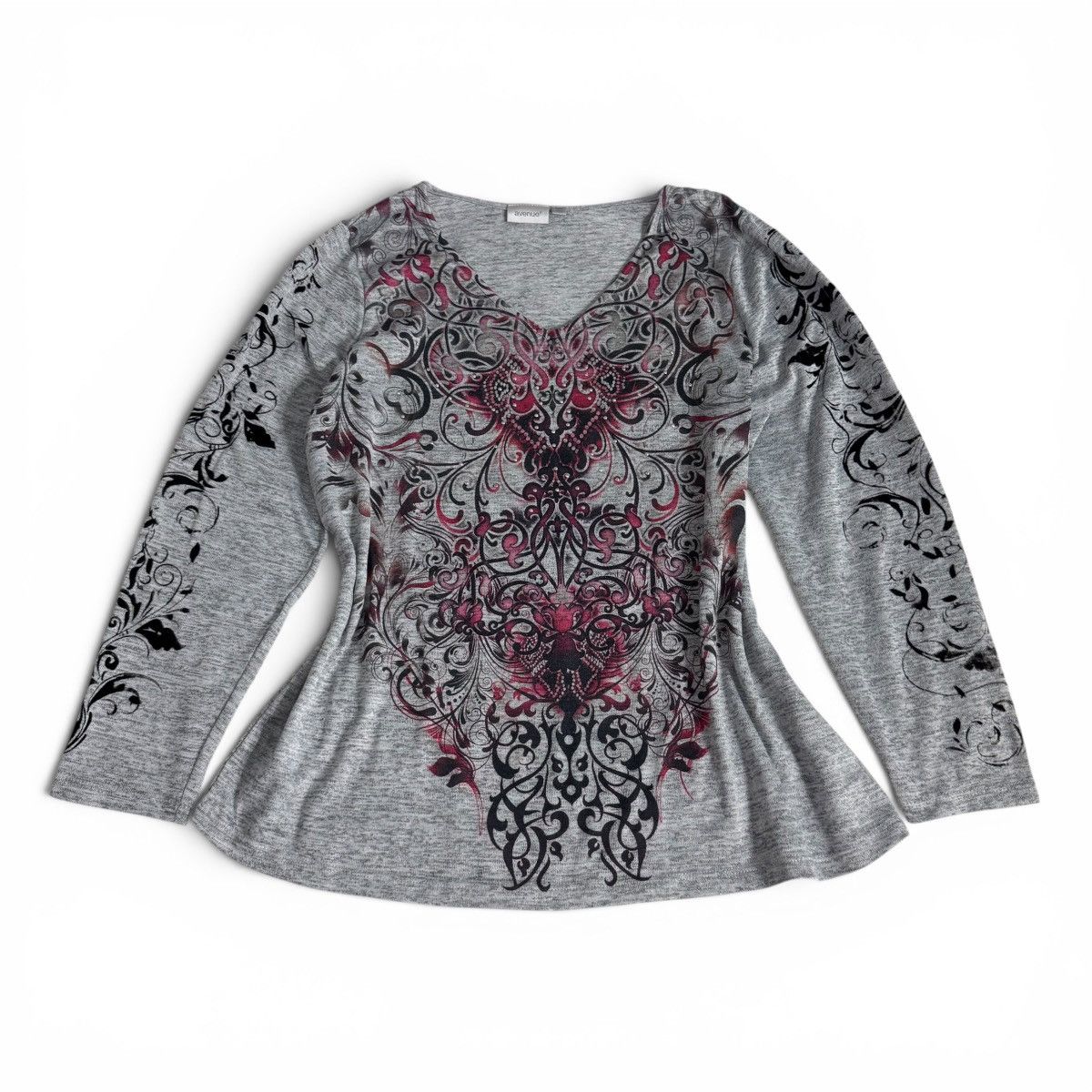 Avenue Cyber Y2K Pink & Grey Studded Fleur De Lys Longsleeve Top Size L / US 10 / IT 46 - 1 Thumbnail