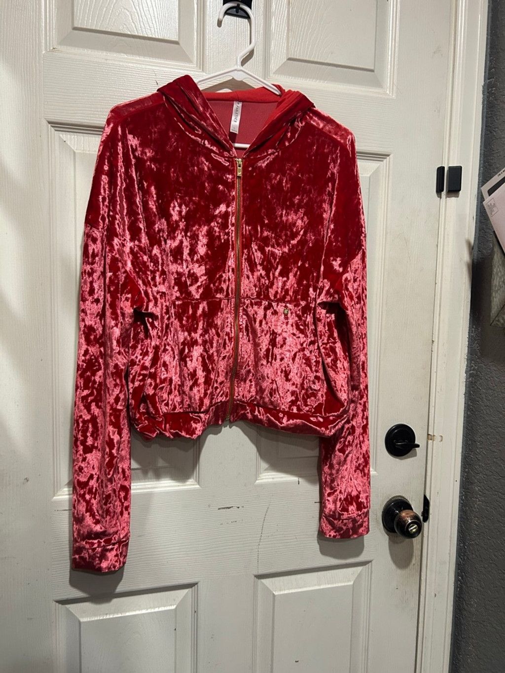 Fabletics Women's Fabletics Red Crushed Velvet Full-Zip Hoodie L Size L / US 10 / IT 46 - 1 Thumbnail