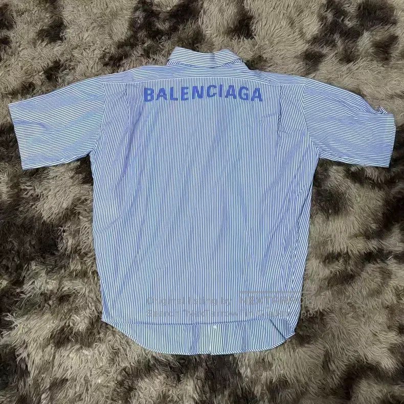 Balenciaga Balenciaga Fresh Blue and White Striped Back Logo Short Sl Size XXS / US 00 / IT 34 - 2 Thumbnail