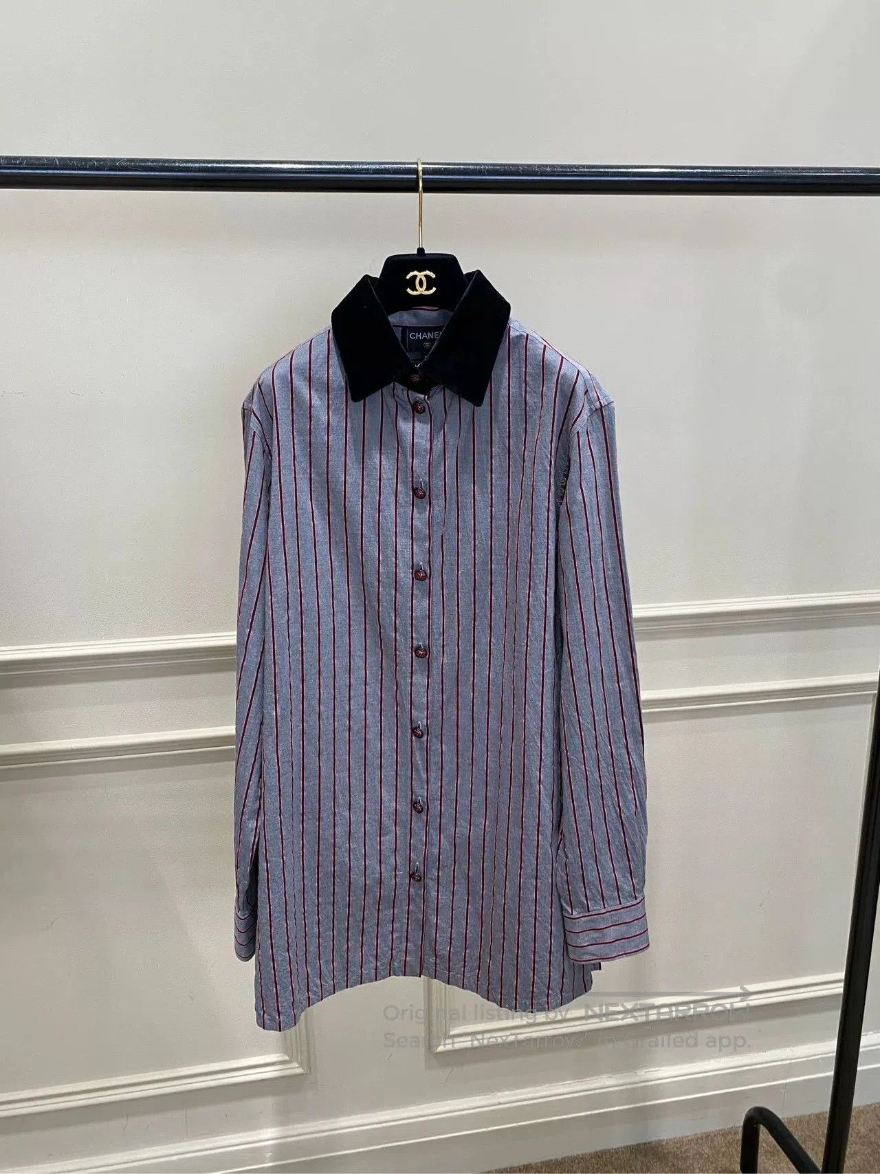 Chanel Chanel 22B Velvet Collar Striped Shirt. Size US XS / EU 42 / 0 - 1 Thumbnail