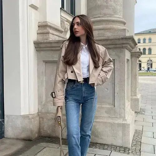 Japanese Brand × Vintage Khaki Cropped Trench Women Long Sleeves Size ONE SIZE - 4 Thumbnail