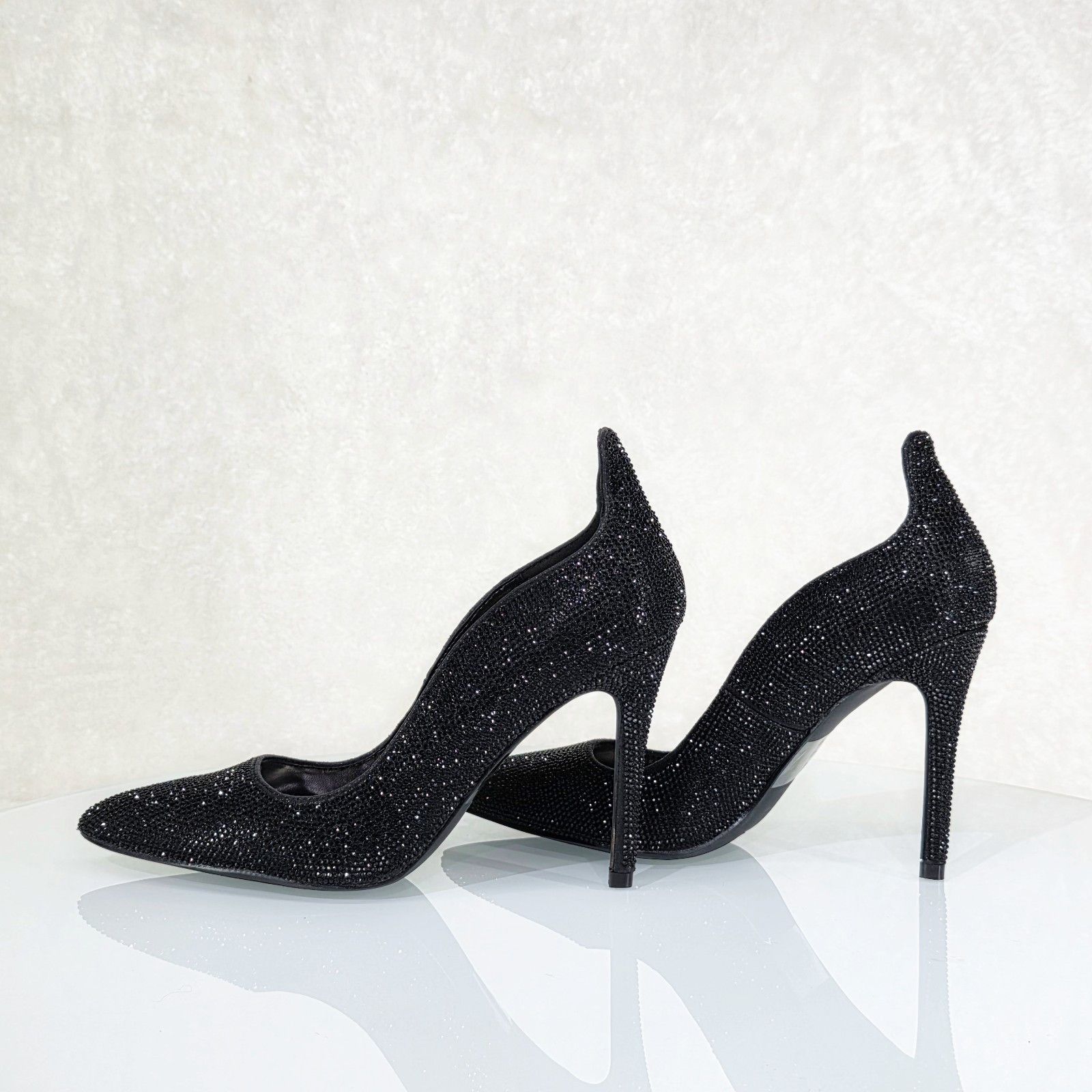Other High Rise Black Rhinestone High Heel Shoes Pointy Toe Pumps Size US 8 / IT 38 - 3 Thumbnail