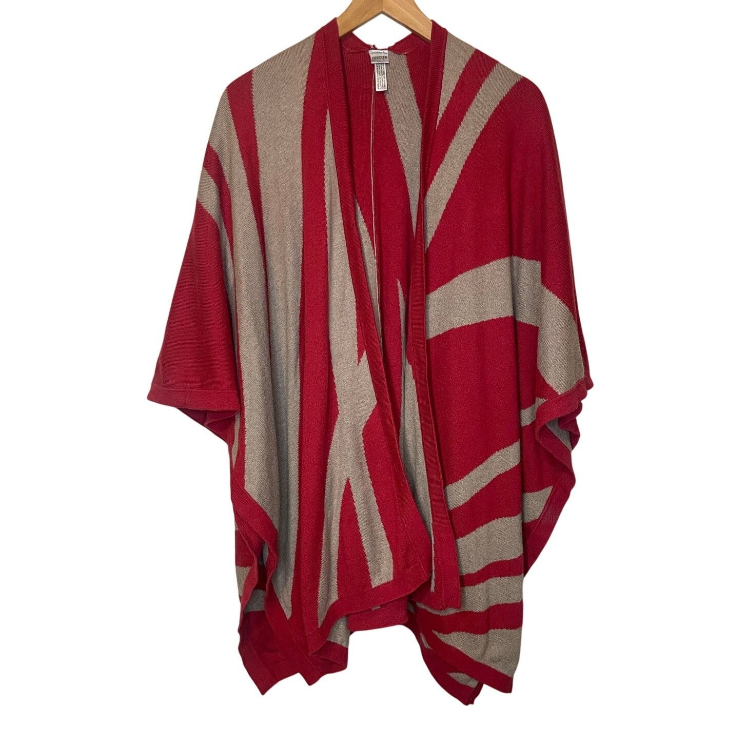 Chicos Chico's Boho Red Geometric Print Knit Kimono Shawl One Size Size ONE SIZE - 1 Thumbnail