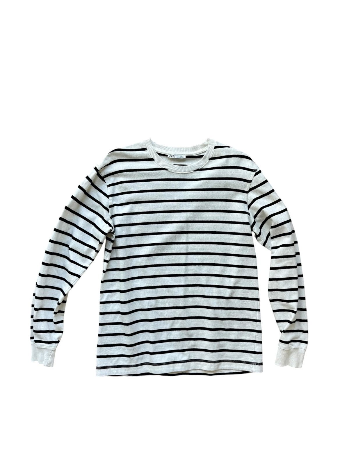 Zara Zara Man Striped Crewneck Sweatshirt, Ivory - Size M Size US M / EU 48-50 / 2 - 1 Thumbnail