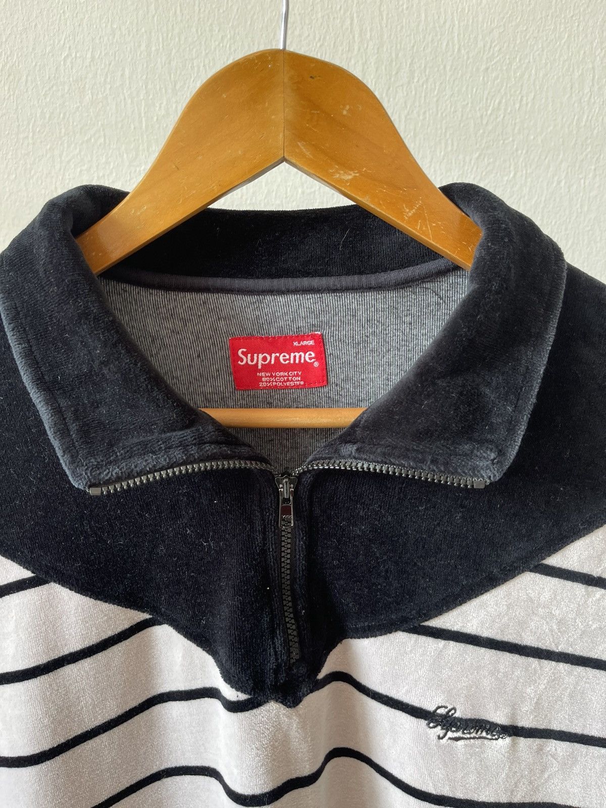 Supreme 2014 Supreme Velour Stripe Half Zipper Size US L / EU 52-54 / 3 - 9 Thumbnail