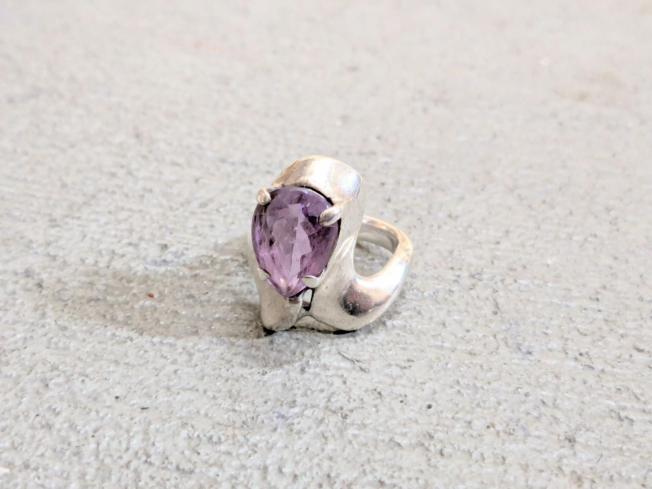 Vintage Vintage Sterling Silver Ring 6.75 Amethyst Modern Abstract Size ONE SIZE - 5 Thumbnail