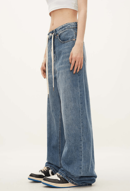 Japanese Brand × Jean Men's American retro high waist drawstring straight jeans Size US 32 / EU 48 - 4 Thumbnail