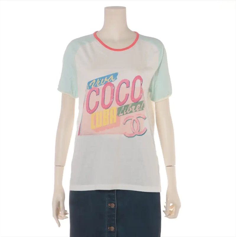 Chanel Chanel Cotton Mix White Graphic T-Shirt 0089 Size M / US 6-8 / IT 42-44 - 1 Thumbnail