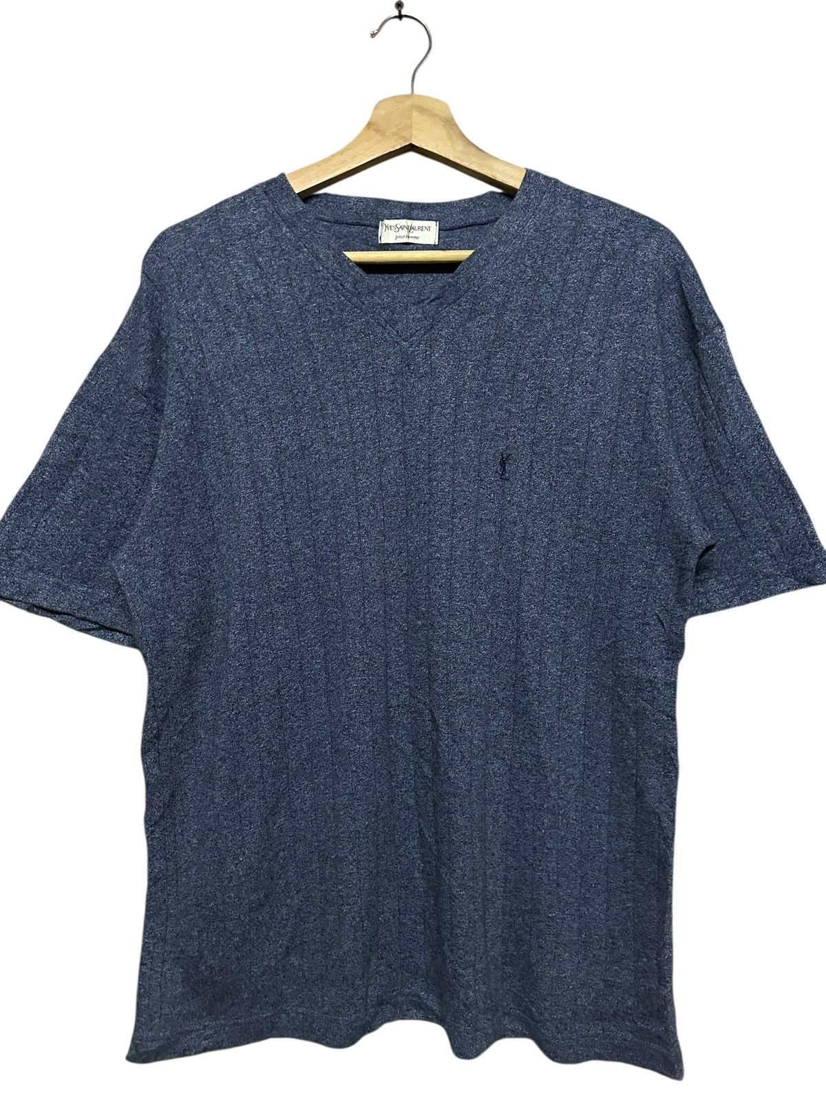 Yves Saint Laurent Vtg🔥YSL YvesSaintLaurent Pour Homme V-neck Small Logo Tee Size US M / EU 48-50 / 2 - 3 Thumbnail