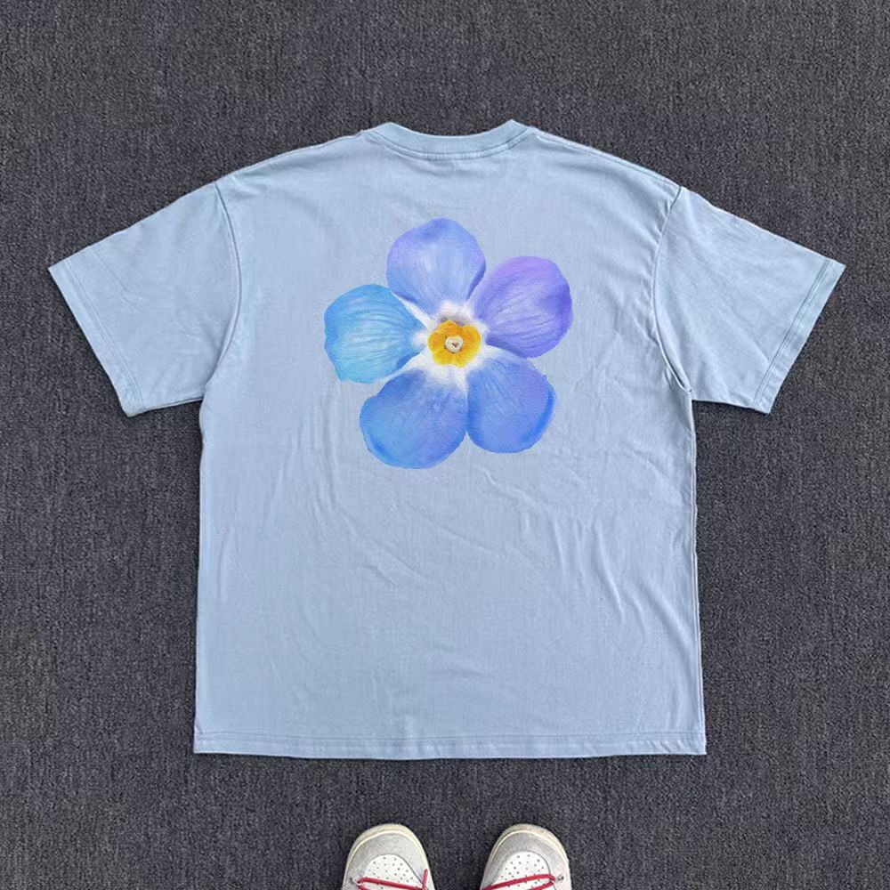Vintage Blue street washed retro floral print loose t-shirt Size US M / EU 48-50 / 2 - 1 Thumbnail