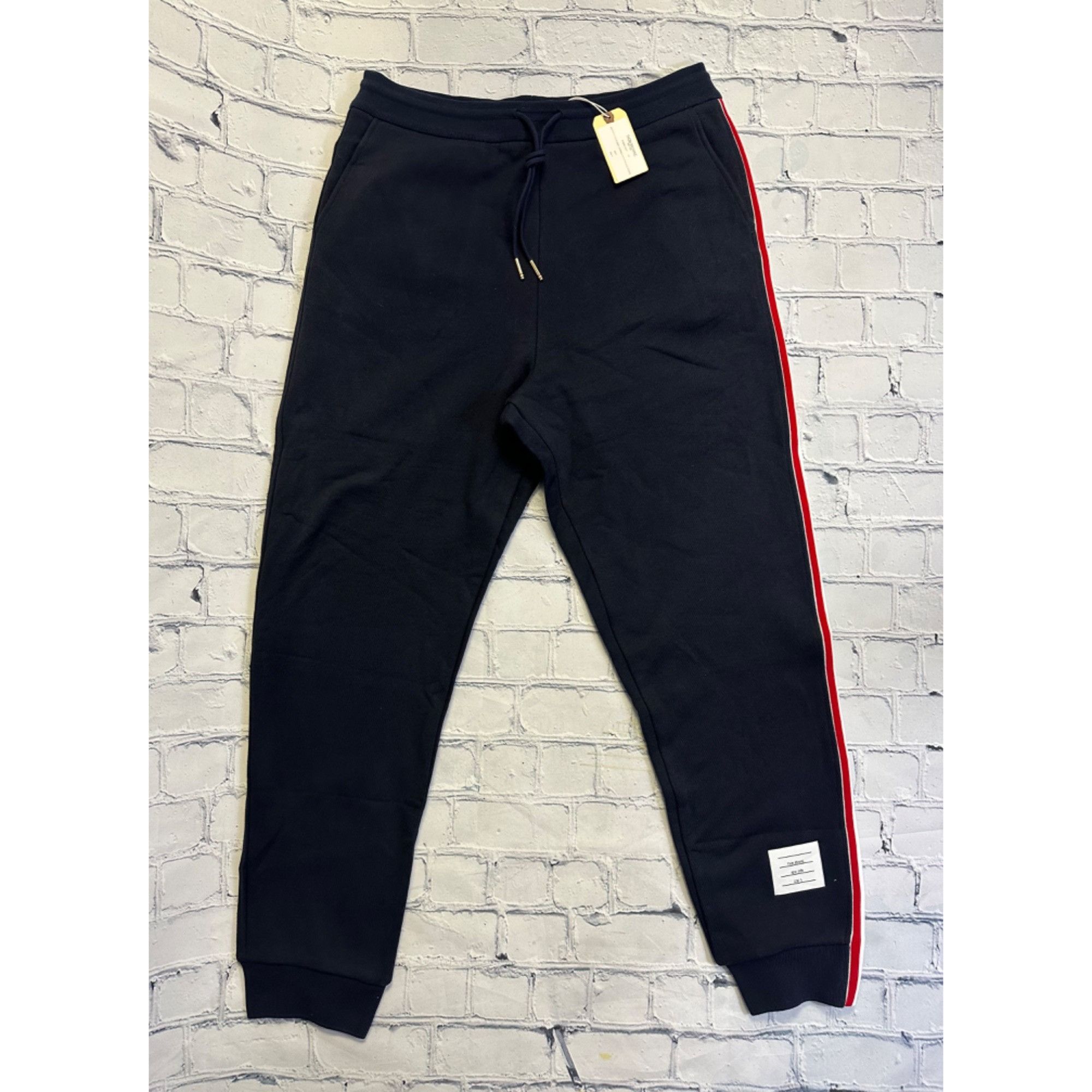 image of Thom Browne New York Sweatpants In Classic Loopback With Rwb in Navy, Men's (Size 36)