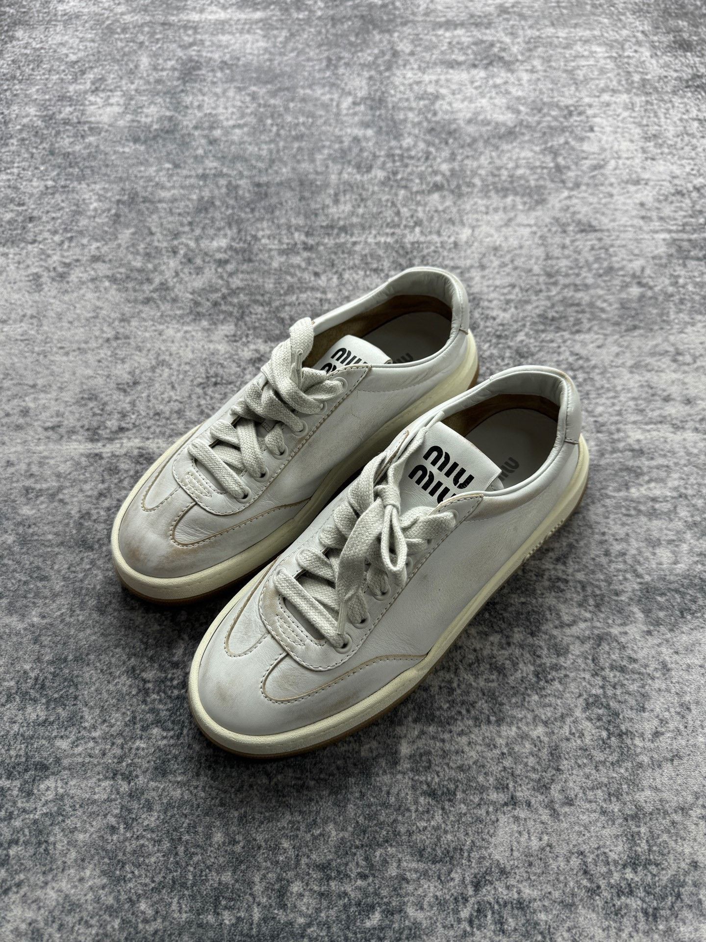 Miu Miu Miu Miu Distressed Lowtop Sneakers us_7-5 Women Size US 7.5 / IT 37.5 - 1 Thumbnail