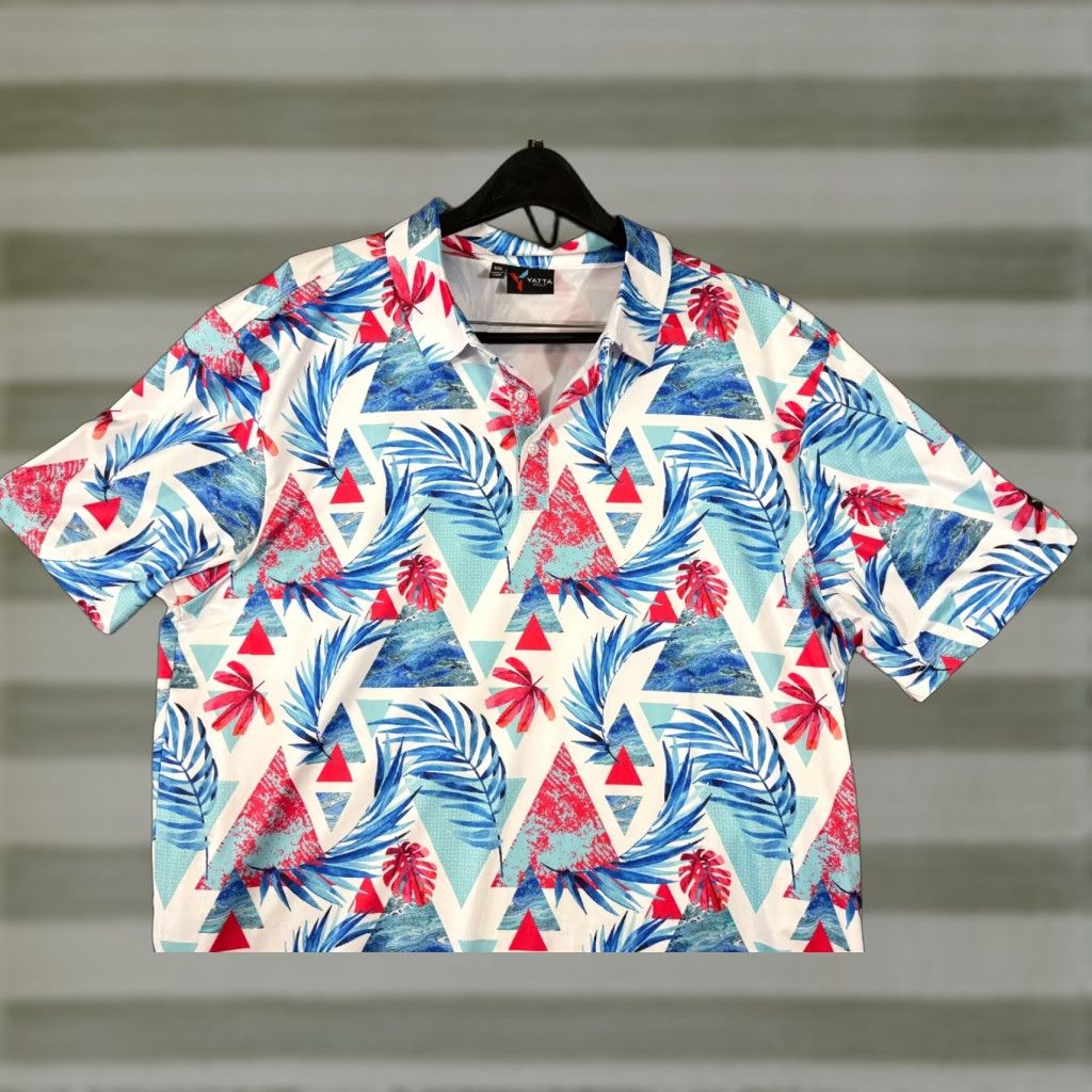 Vintage Yatta Polo Shirt Mens 2XL Blue White Floral Golf Performance Short Sleeve Outdoor Stretch Shirt Size US XXL / EU 58 / 5 - 1 Thumbnail
