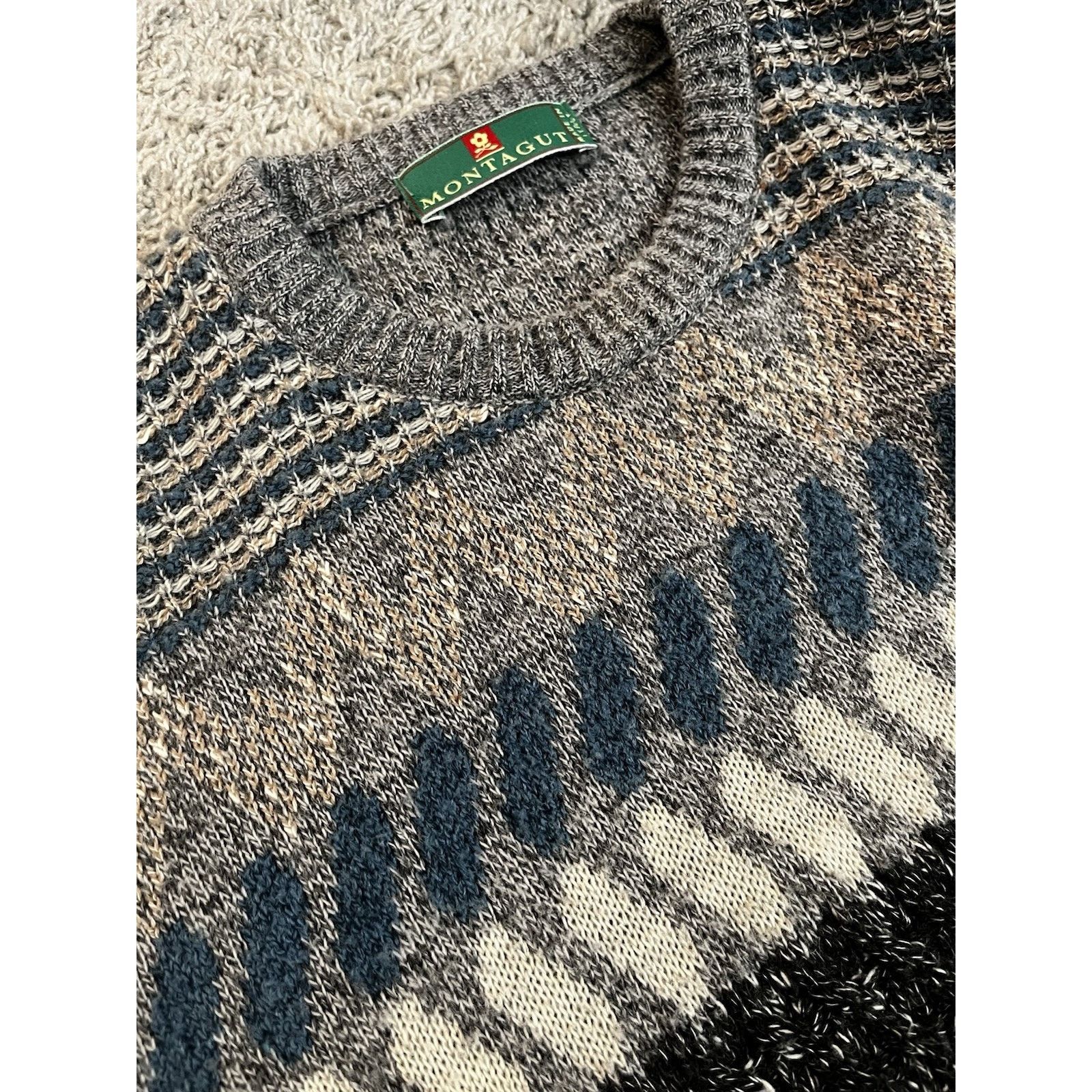 Montagut Vintage Montagut Sweater Mens Large Gray Pattern Knit Italy Size US L / EU 52-54 / 3 - 12 Thumbnail