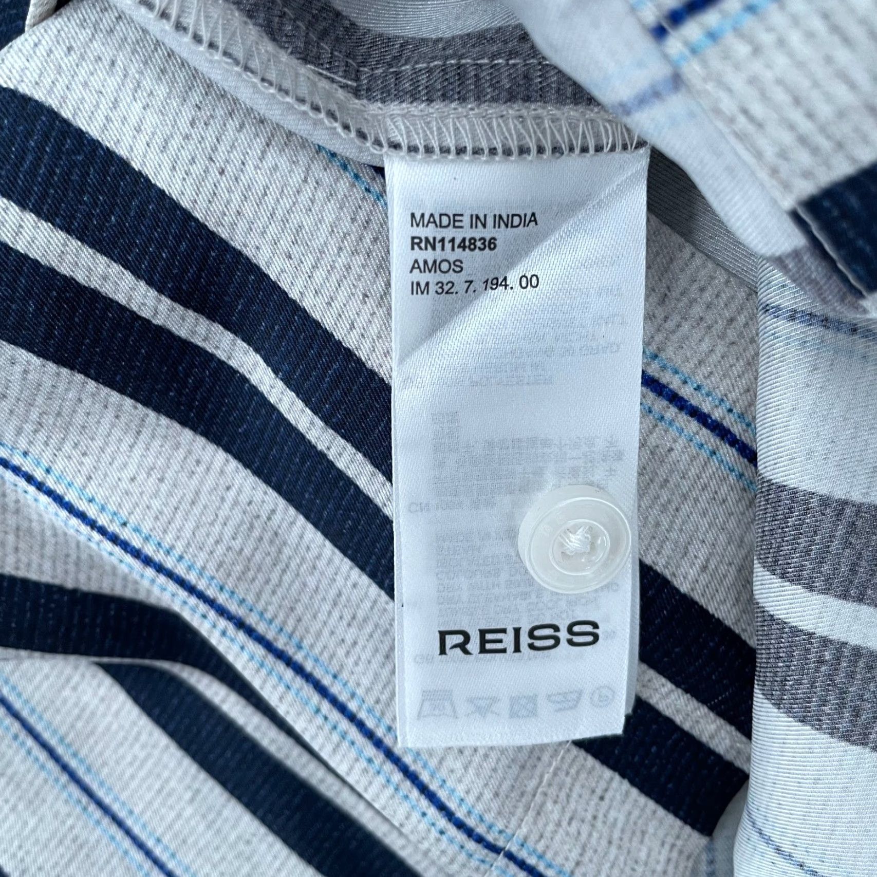 Reiss Reiss Shirt Adult XL White Navy Button Up Short Sleeve Wide Stripe Print Cuban Size US XL / EU 56 / 4 - 6 Thumbnail
