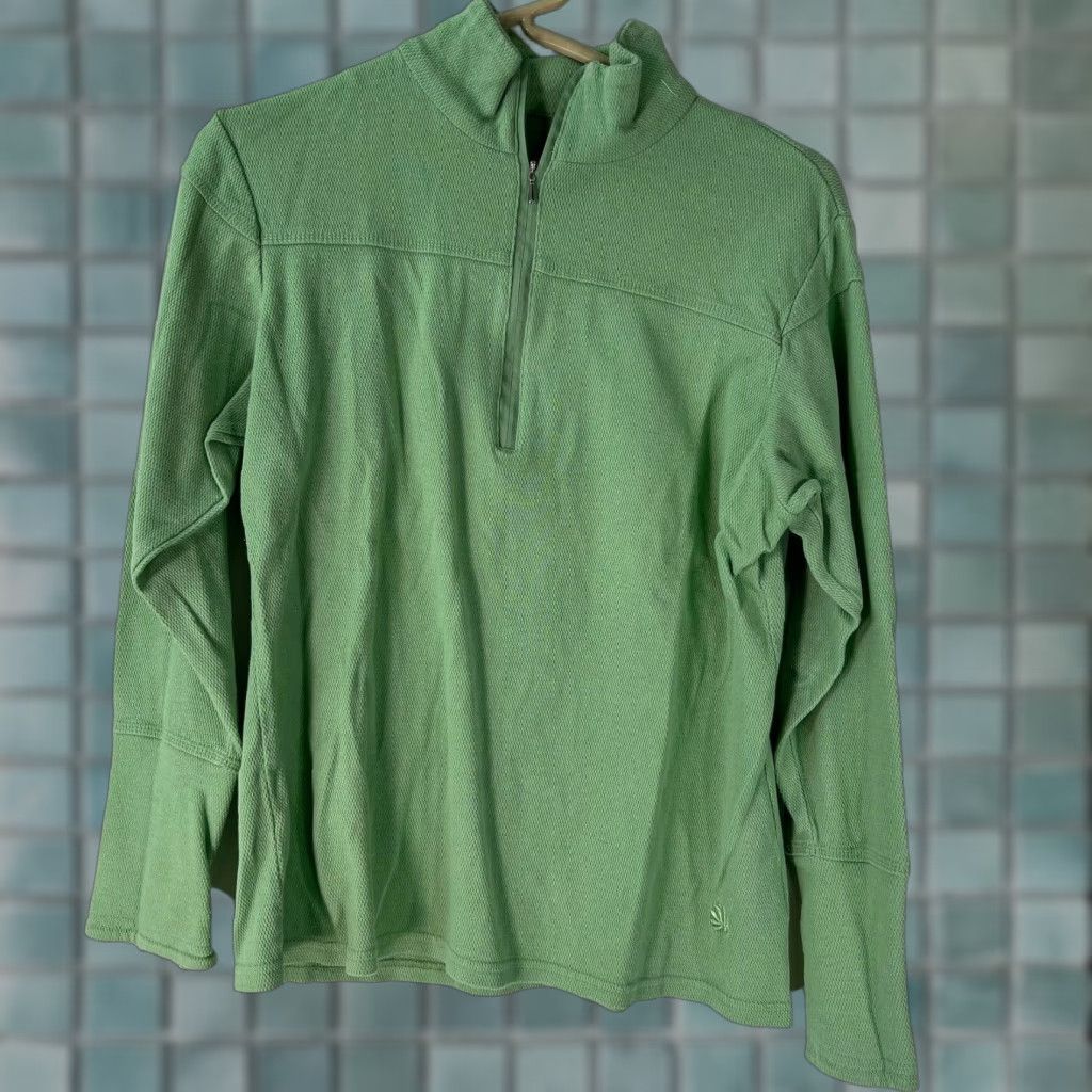 Vintage Green Source Womens Green Long Sleeves 1/4 Zip Pullover Cotton Sweatshirt Size M Size M / US 6-8 / IT 42-44 - 1 Thumbnail