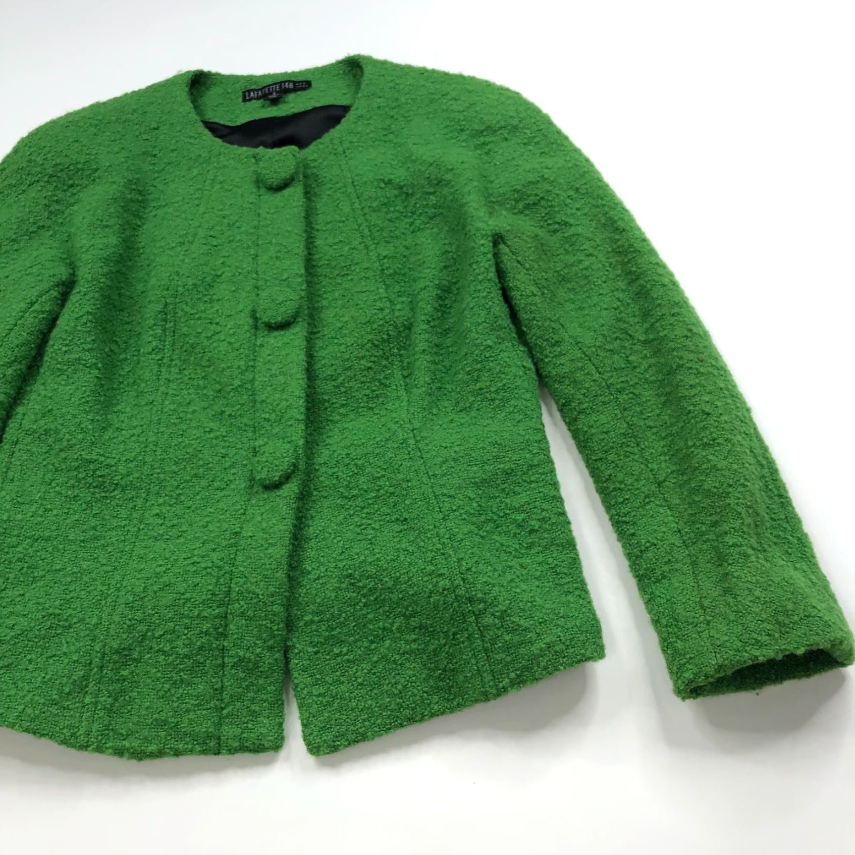 Vintage Lafayette 148 New York Blazer Wool Blend Snap Button Jacket Green Fuzzy Size XS / US 0-2 / IT 36-38 - 7 Thumbnail