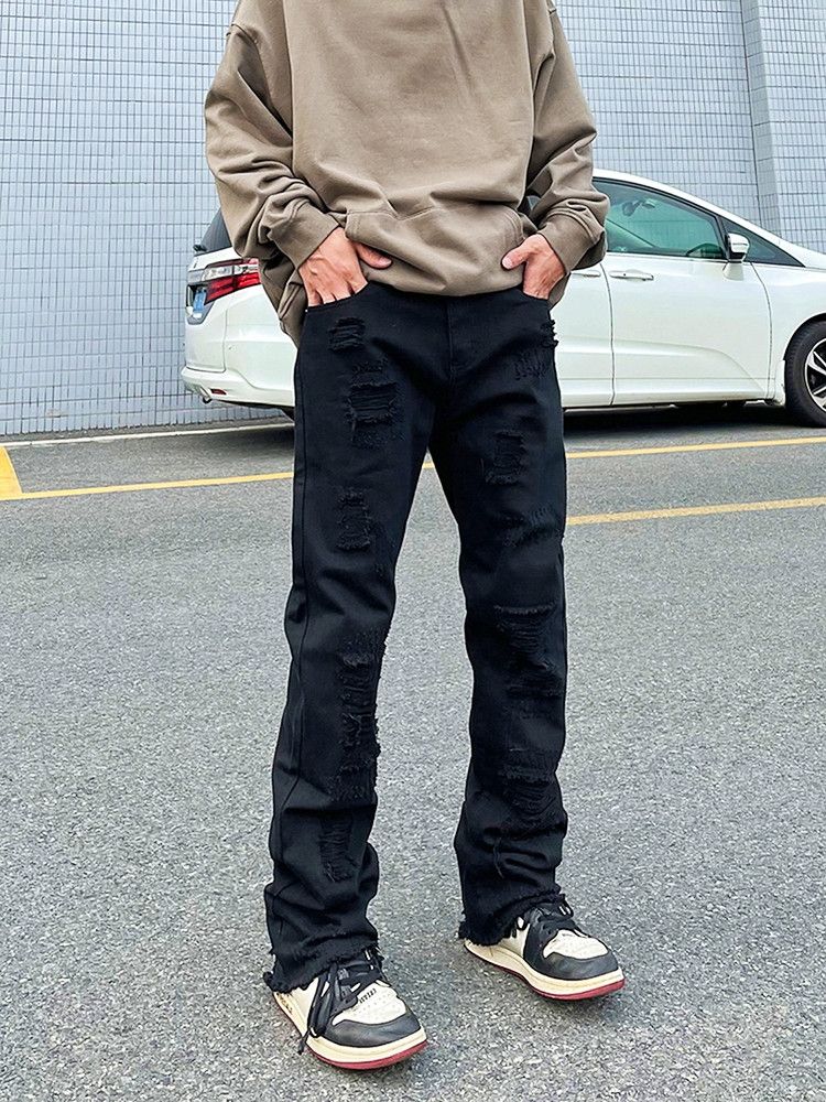 Jean × Vintage Trash Straight Jeans Ripped Raw Edge Destroyed Size US 33 - 1 Thumbnail