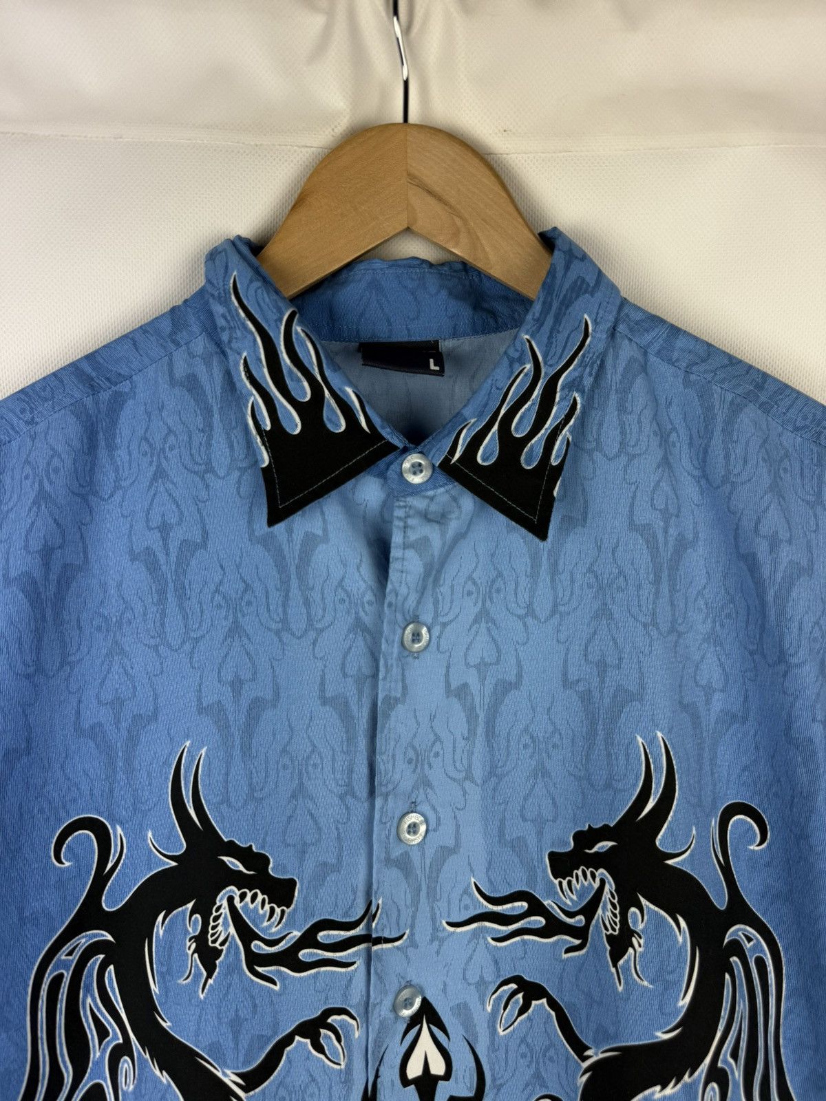 Other Fishbone Tribal Dragon Overprinted Y2K Crazy Button Up Shirt Size US L / EU 52-54 / 3 - 8 Thumbnail