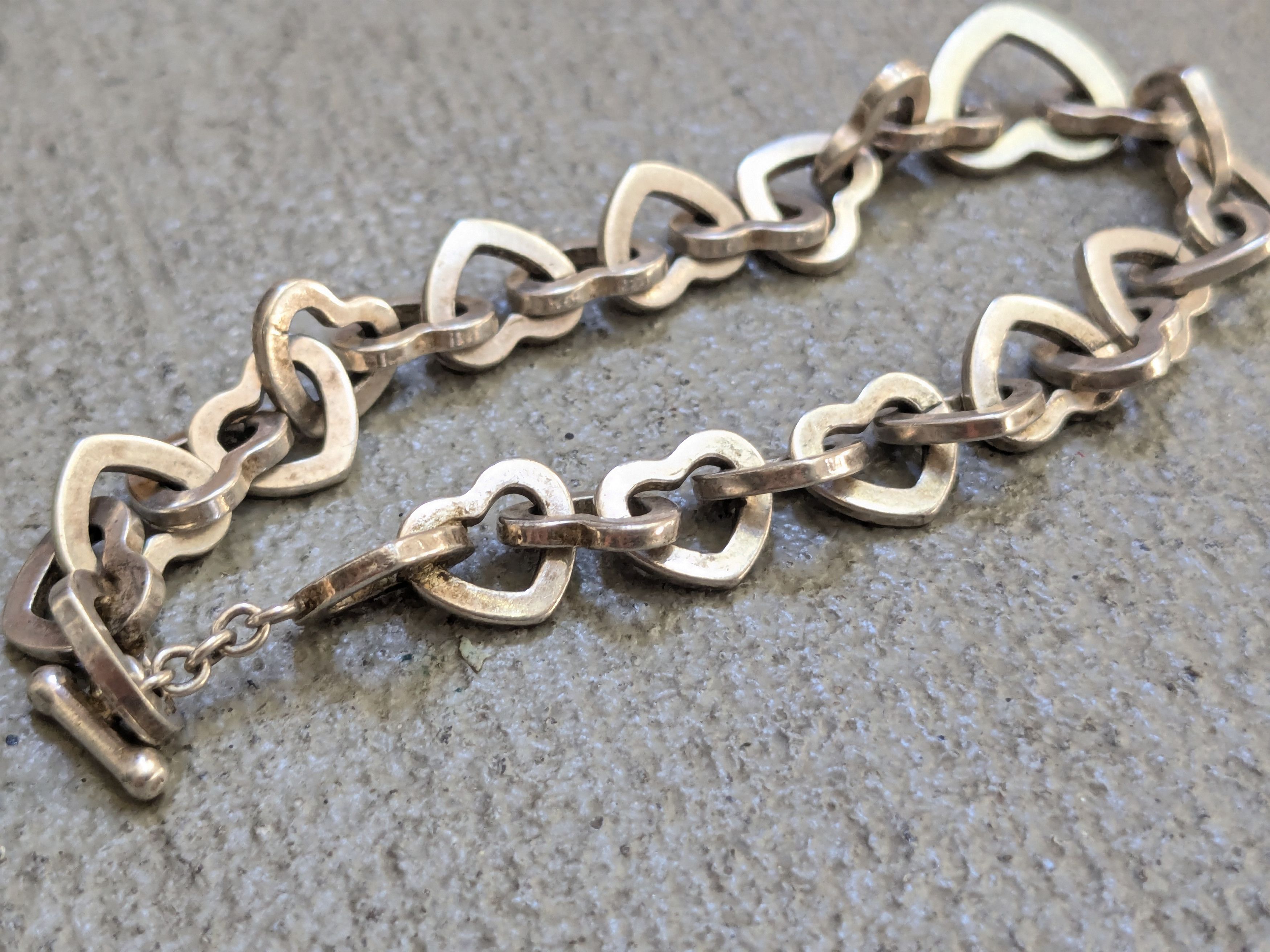 Jewelry Vintage Sterling Silver Bracelet Heart Link Chain Italy Size ONE SIZE - 7 Thumbnail