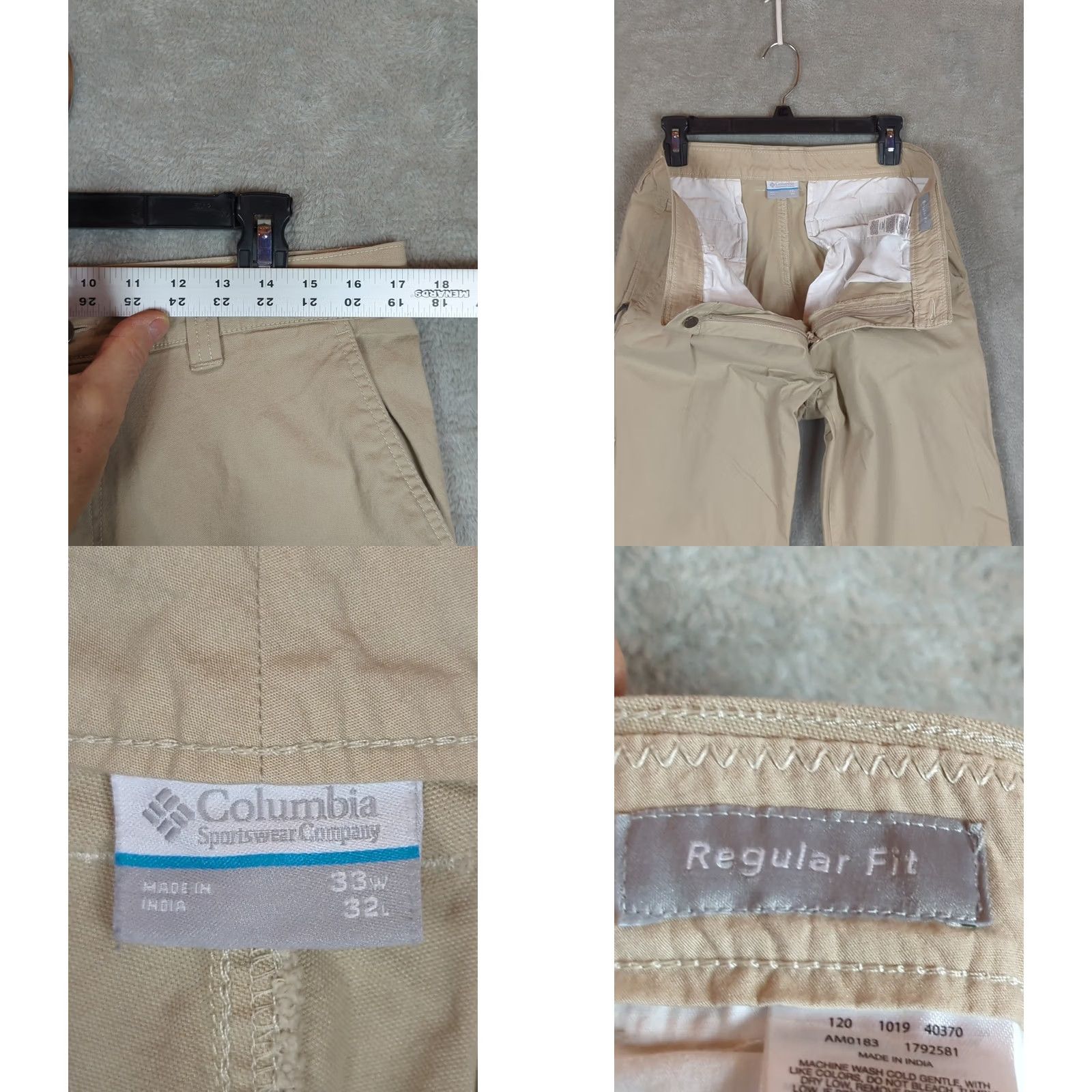Vintage Columbia Flex Roc Pants 33x32 Beige Hiking Pants Men Regular Straight Leg Comfort Stretch Pockets Omni-Shade Canvas Cotton Elastane Outdoor Nature Size US 33 - 9 Thumbnail