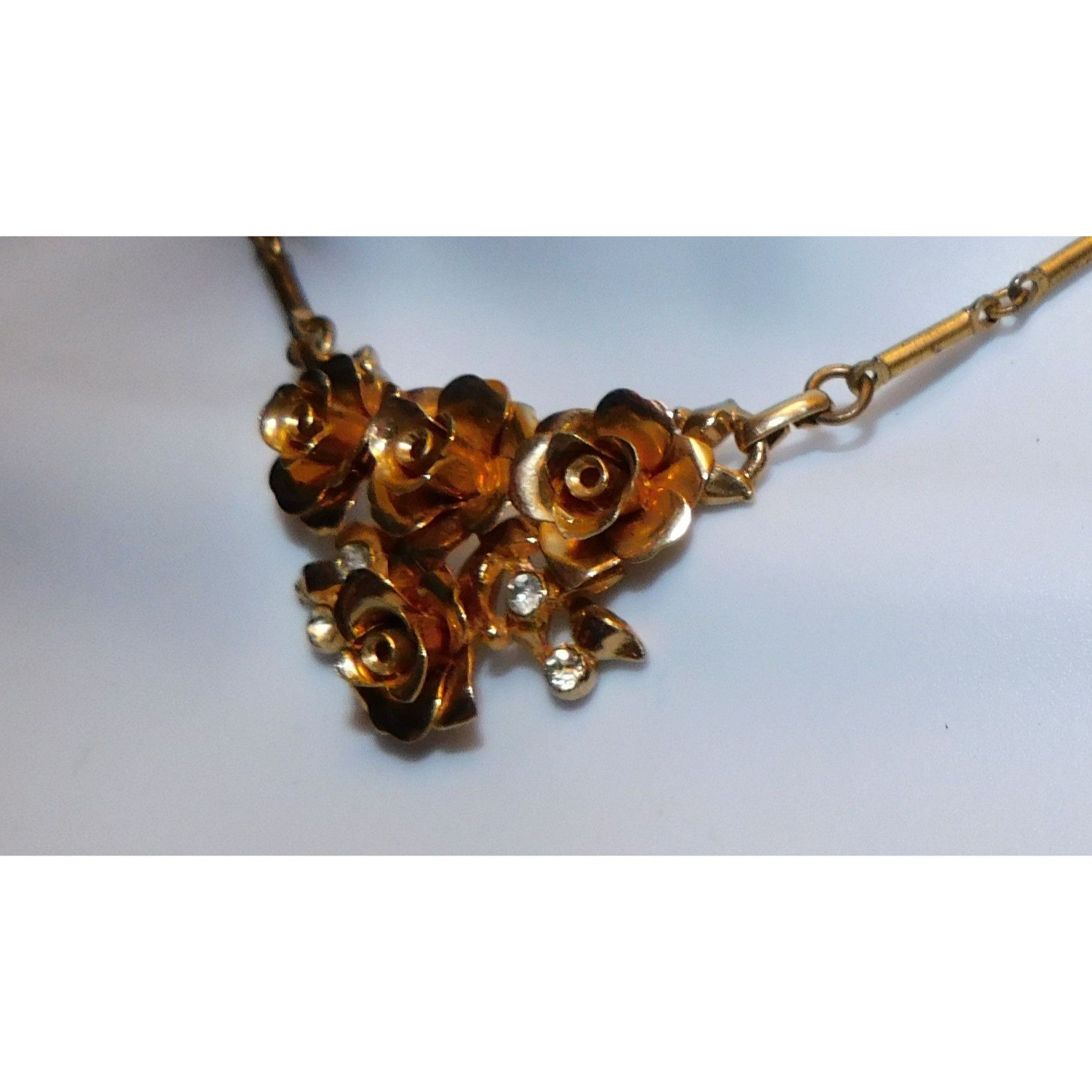 Other Vintage Romantic Gold Rose Rhinestone Necklace Size ONE SIZE - 4 Thumbnail
