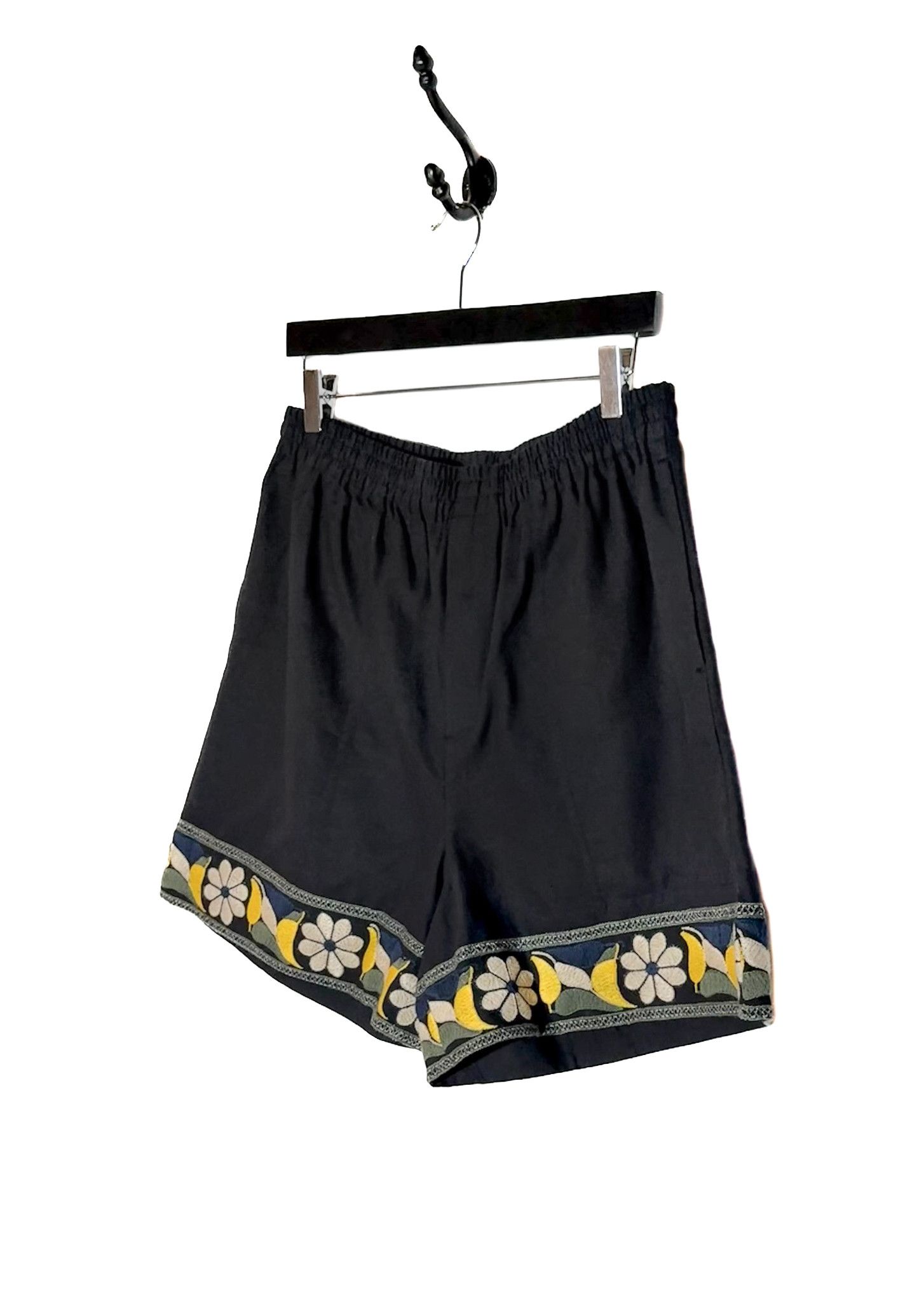 Bode Bode Zinnia Ribbon Flower Embroidered Black Shorts Size US 38 / EU 54 - 2 Thumbnail