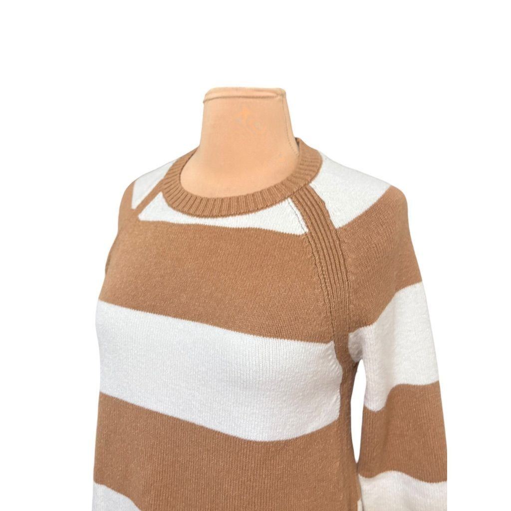 Anthropologie Anthropologie Striped Sweater XS Camel Tan Ivory Cashmere Bl Size XS / US 0-2 / IT 36-38 - 2 Thumbnail