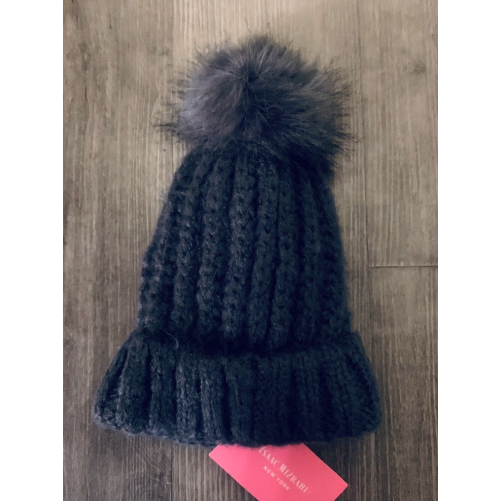 Vintage Isaac Mizrahi Live! Beanie Womens One Size Grey Fur Pom Pom Grey Size ONE SIZE - 5 Thumbnail