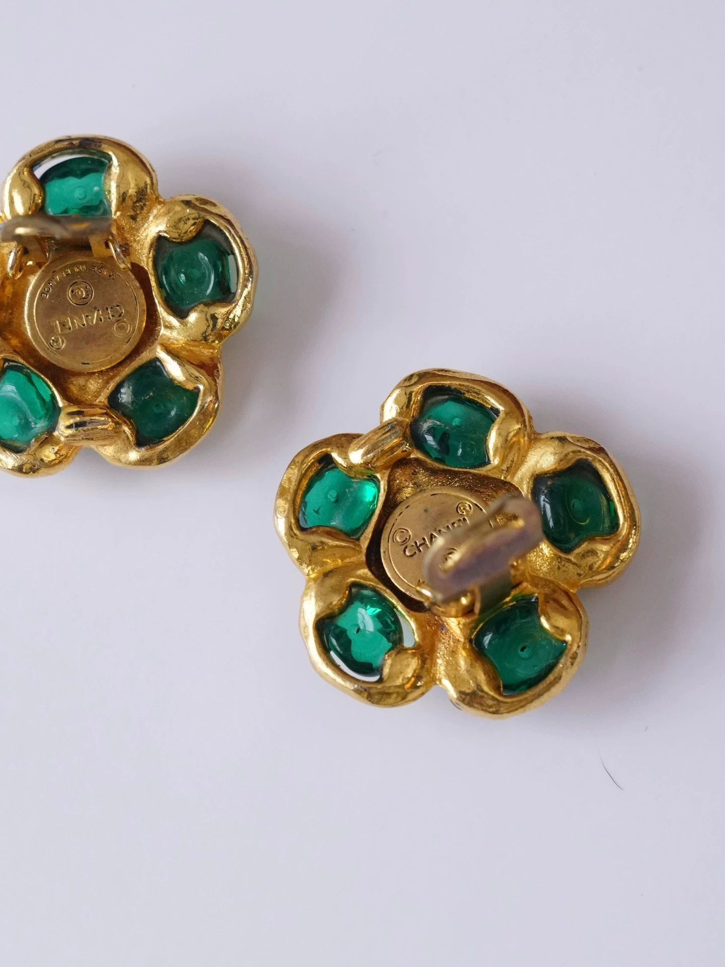 Chanel Chanel Vintage Green Glass Flower Rhinestone Earring 2.8cm Size ONE SIZE - 7 Thumbnail