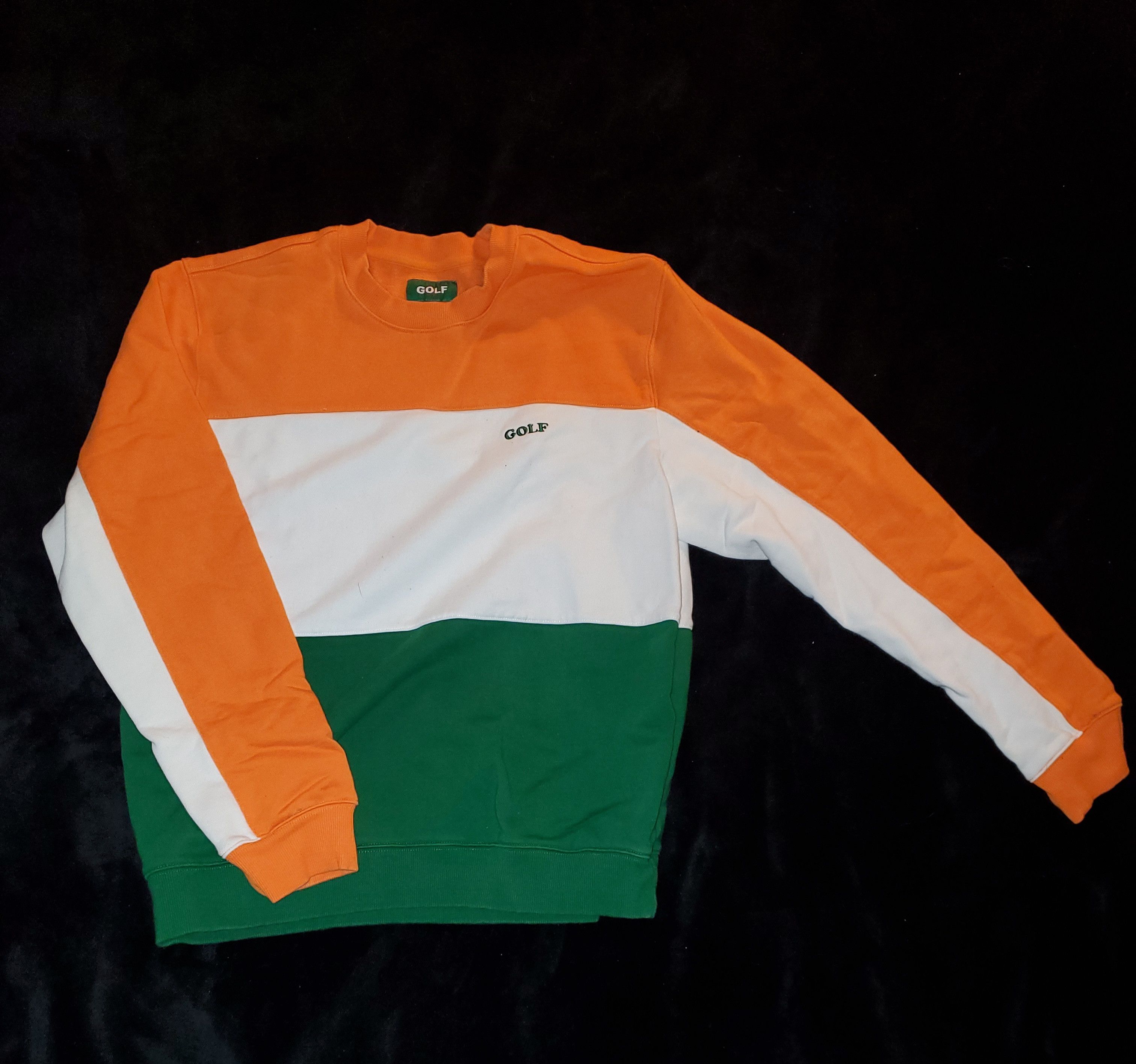 image of Golf Wang Tri-Color "ireland" Crewneck Sweater Autumn 2020 in White Orange Green, Men's (Size XL)