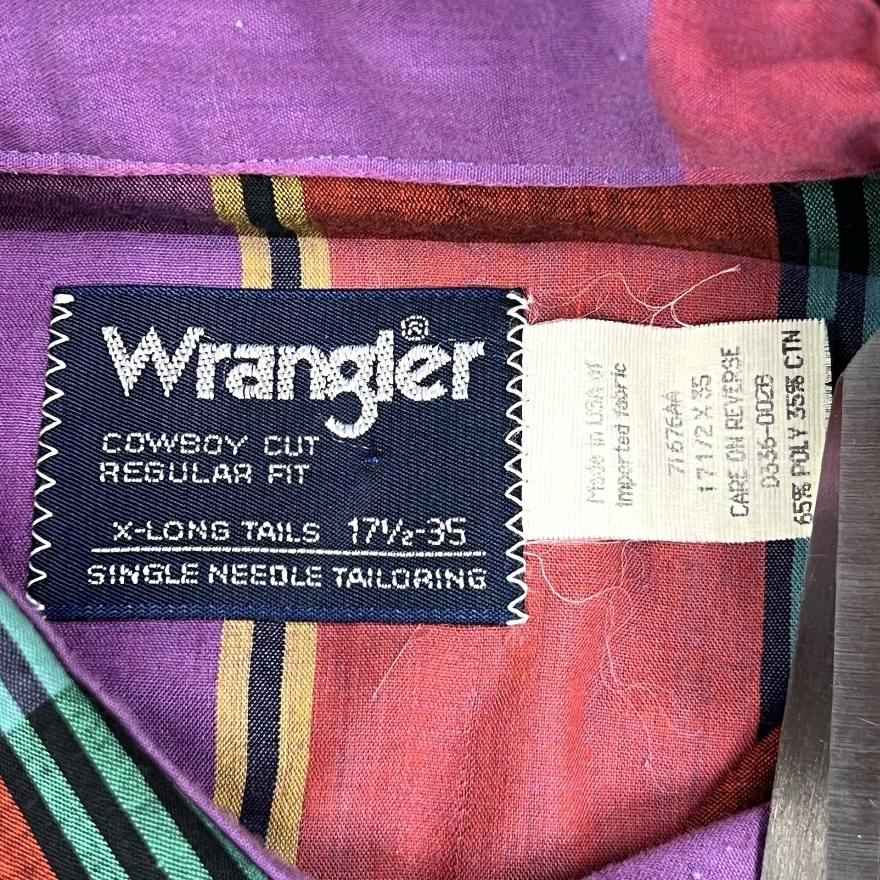 Wrangler VINTAGE Wrangler Shirt 17.5 - 35 Purple Red Plaid Pearl Snaps Western Cowboy Rodeo USA Shirt Size US XXL / EU 58 / 5 - 5 Thumbnail